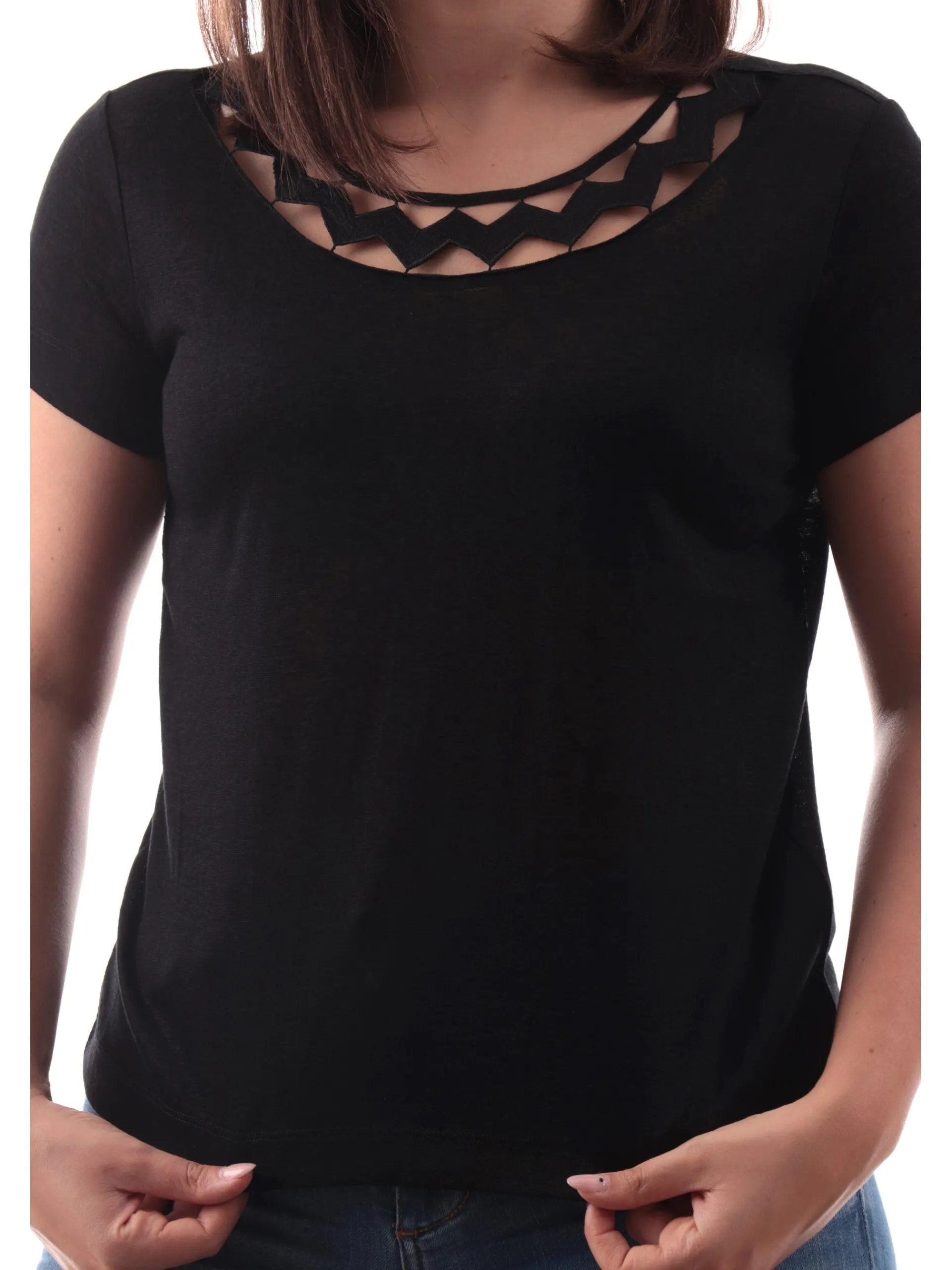 ANIS Maglie*Maglia nera con collo traforato zig zag 251C1497