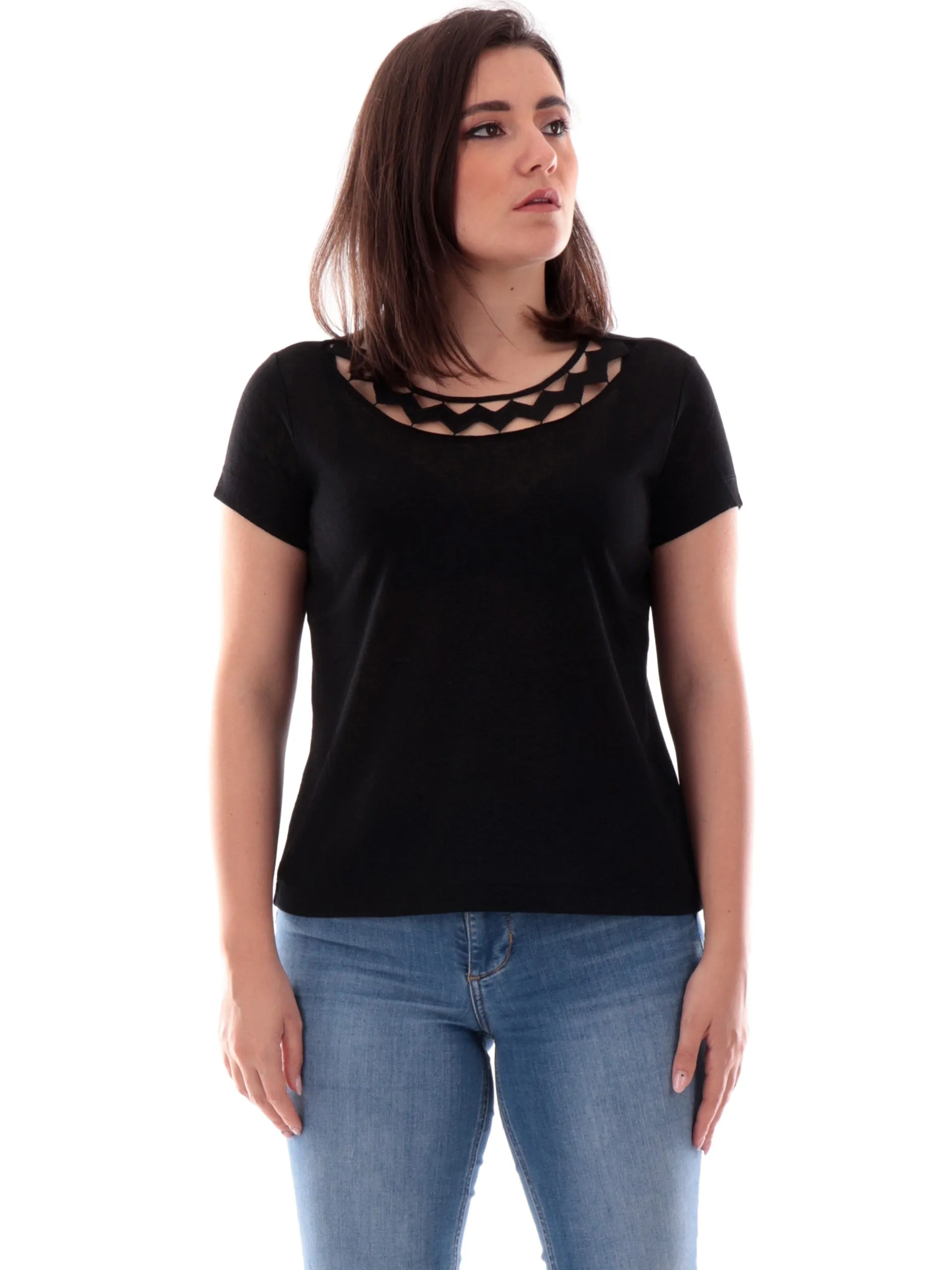 ANIS Maglie*Maglia nera con collo traforato zig zag 251C1497