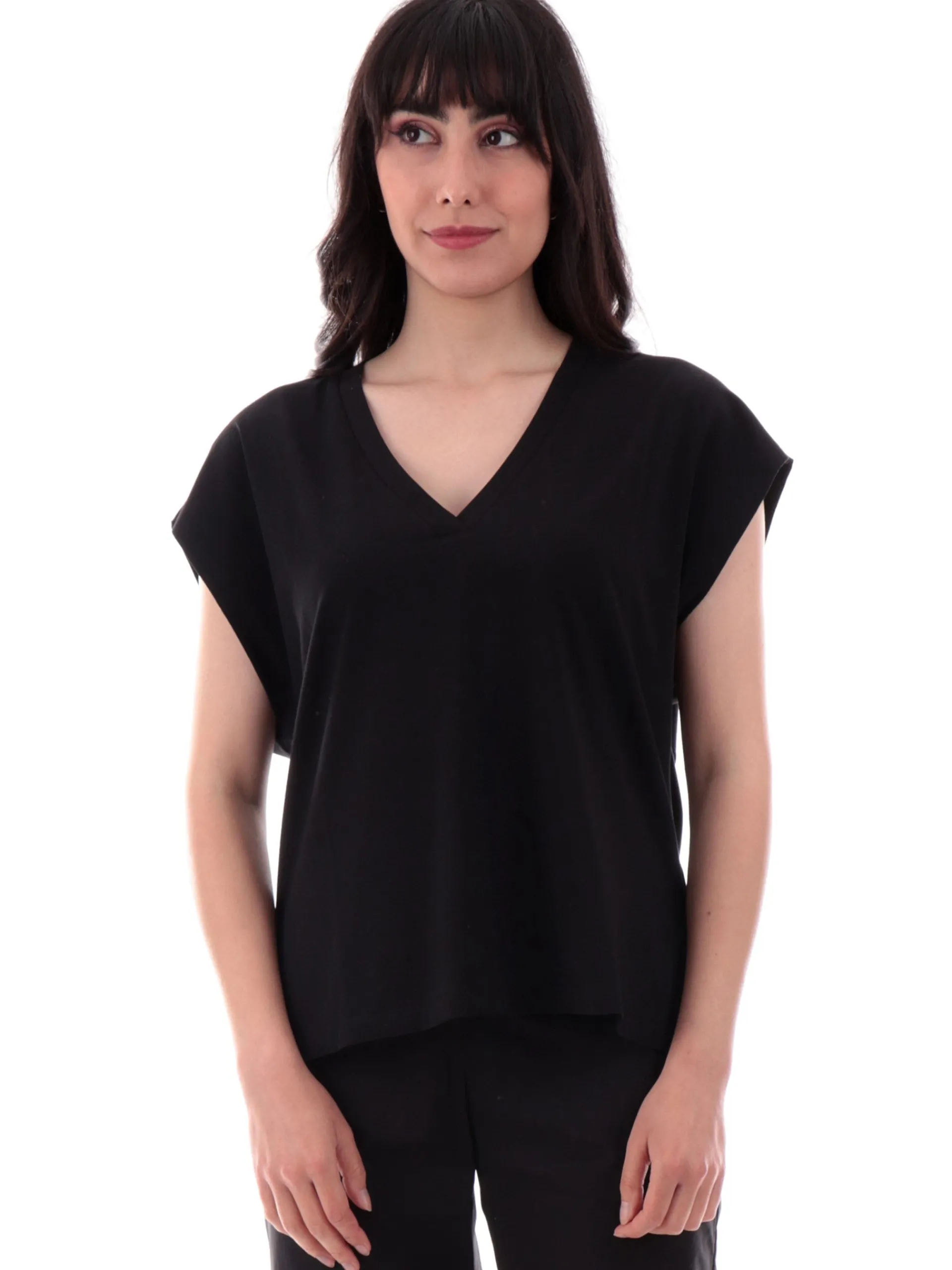 ANIS Maglie*Maglia nera scollo a V da donna maniche aletta 251C1113