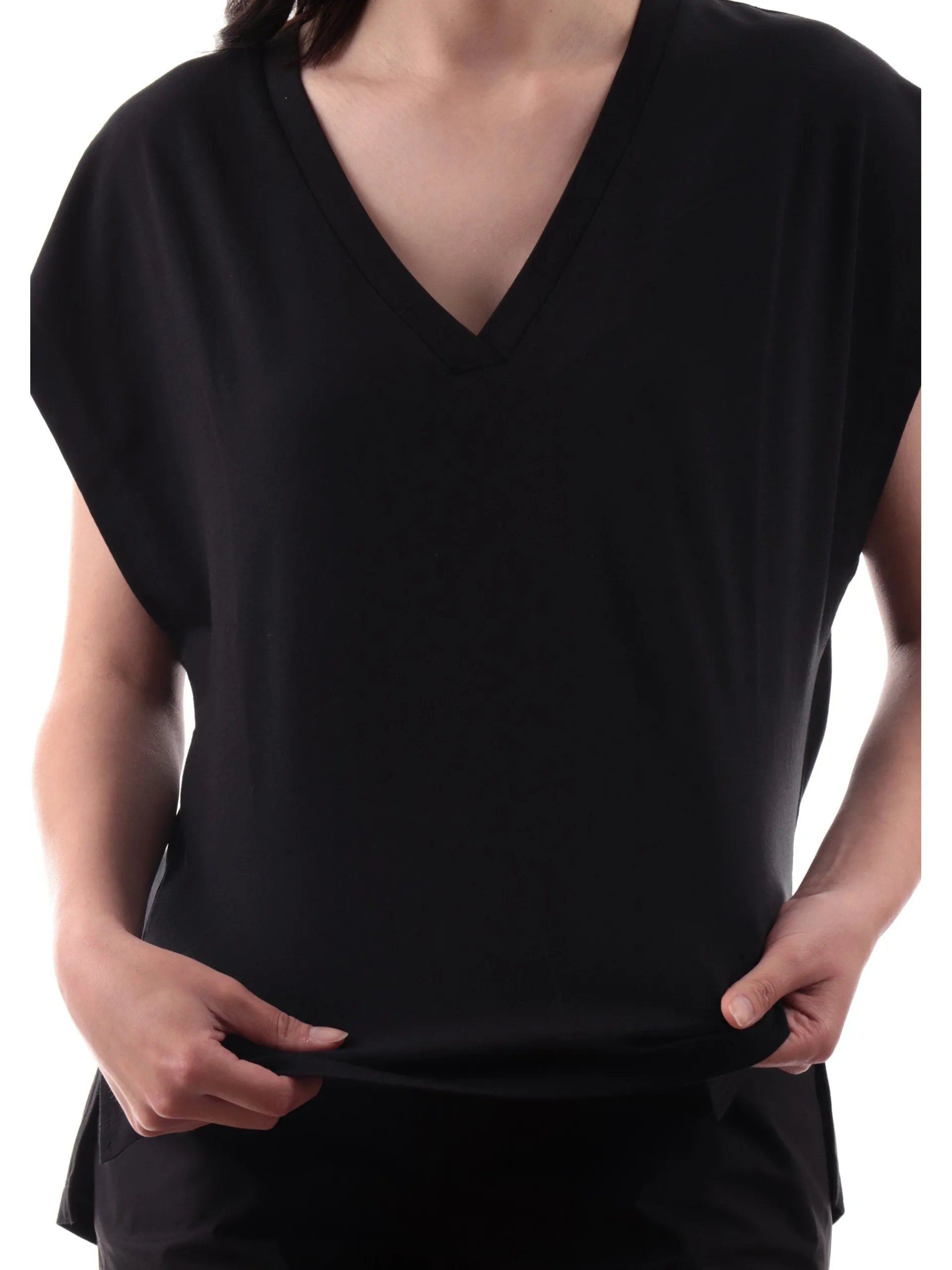 ANIS Maglie*Maglia nera scollo a V da donna maniche aletta 251C1113