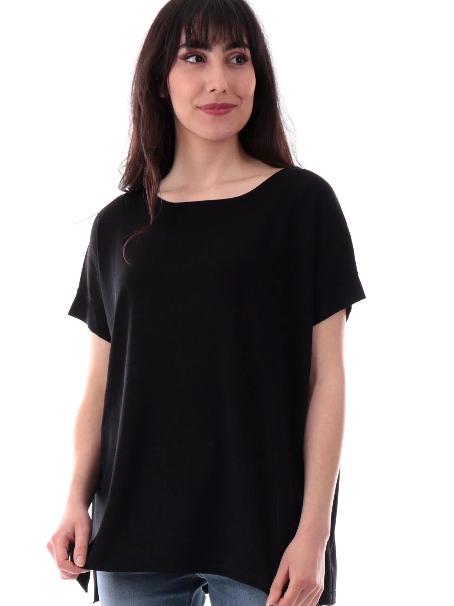 ANIS Maglie*Maglia nera scollo a barca da donna maniche kimono 251W6090