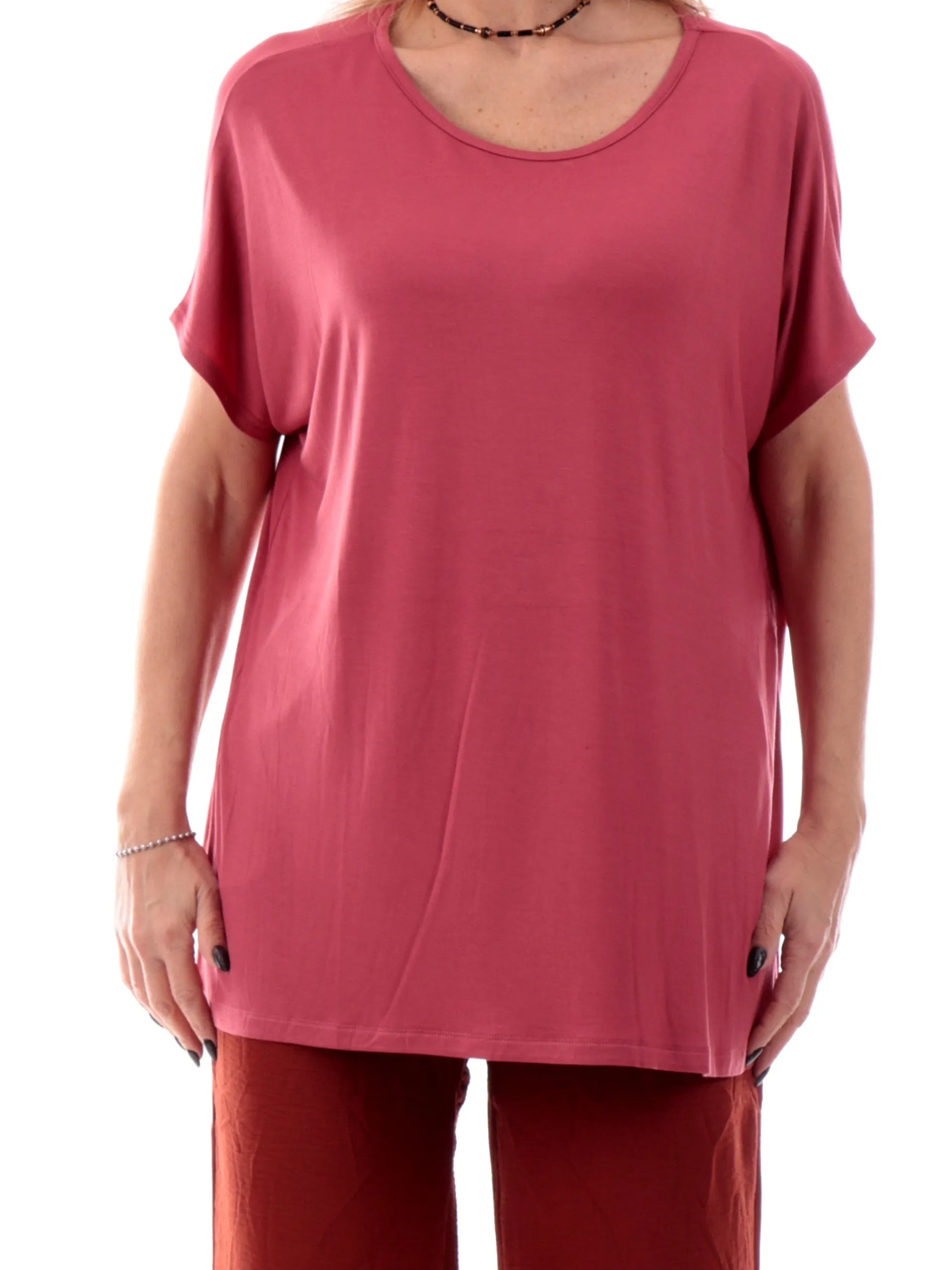 ANIS Maglie*Maglia rosa girocollo da donna vestibilità morbida 251W1346