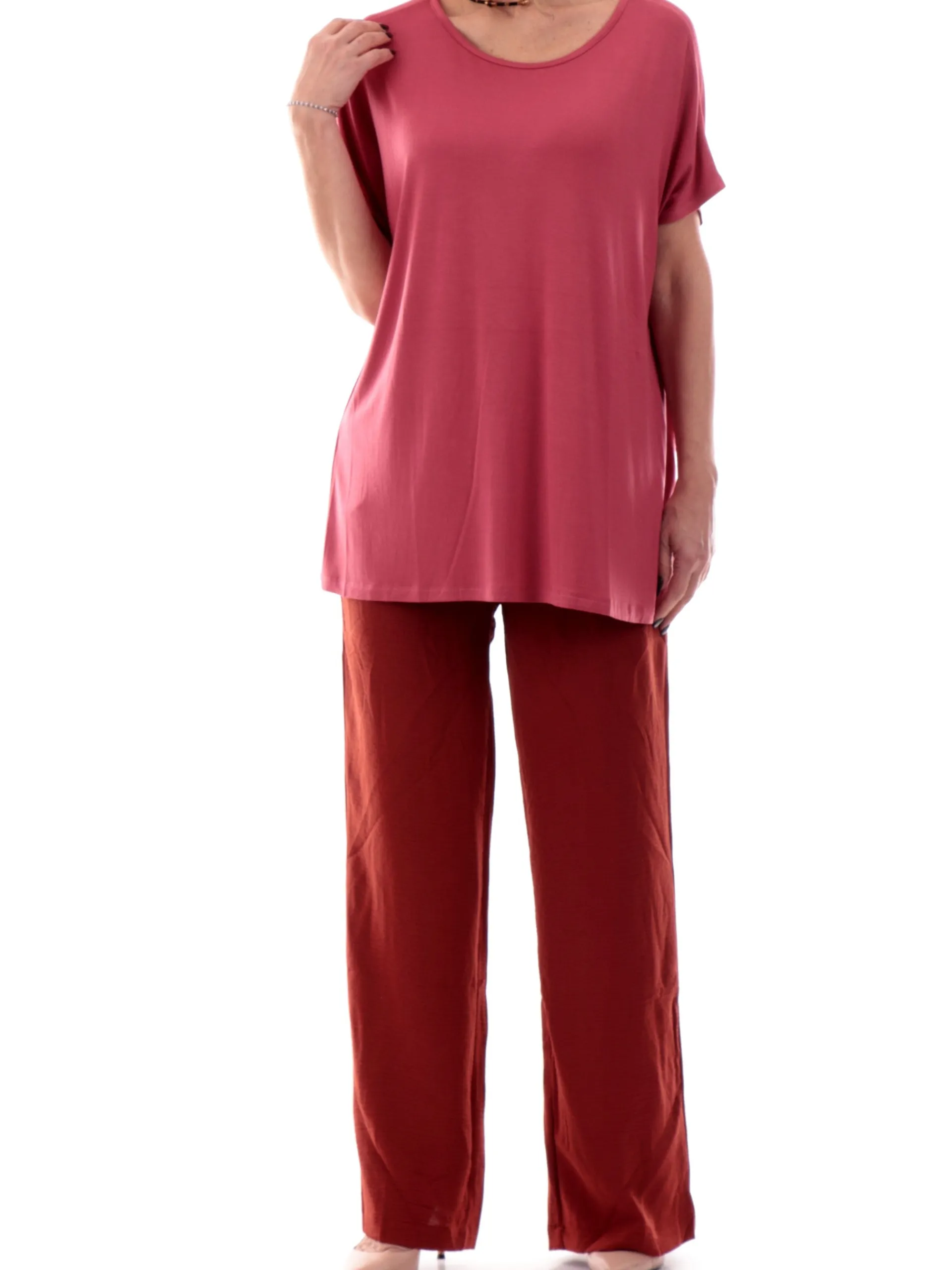 ANIS Maglie*Maglia rosa girocollo da donna vestibilità morbida 251W1346