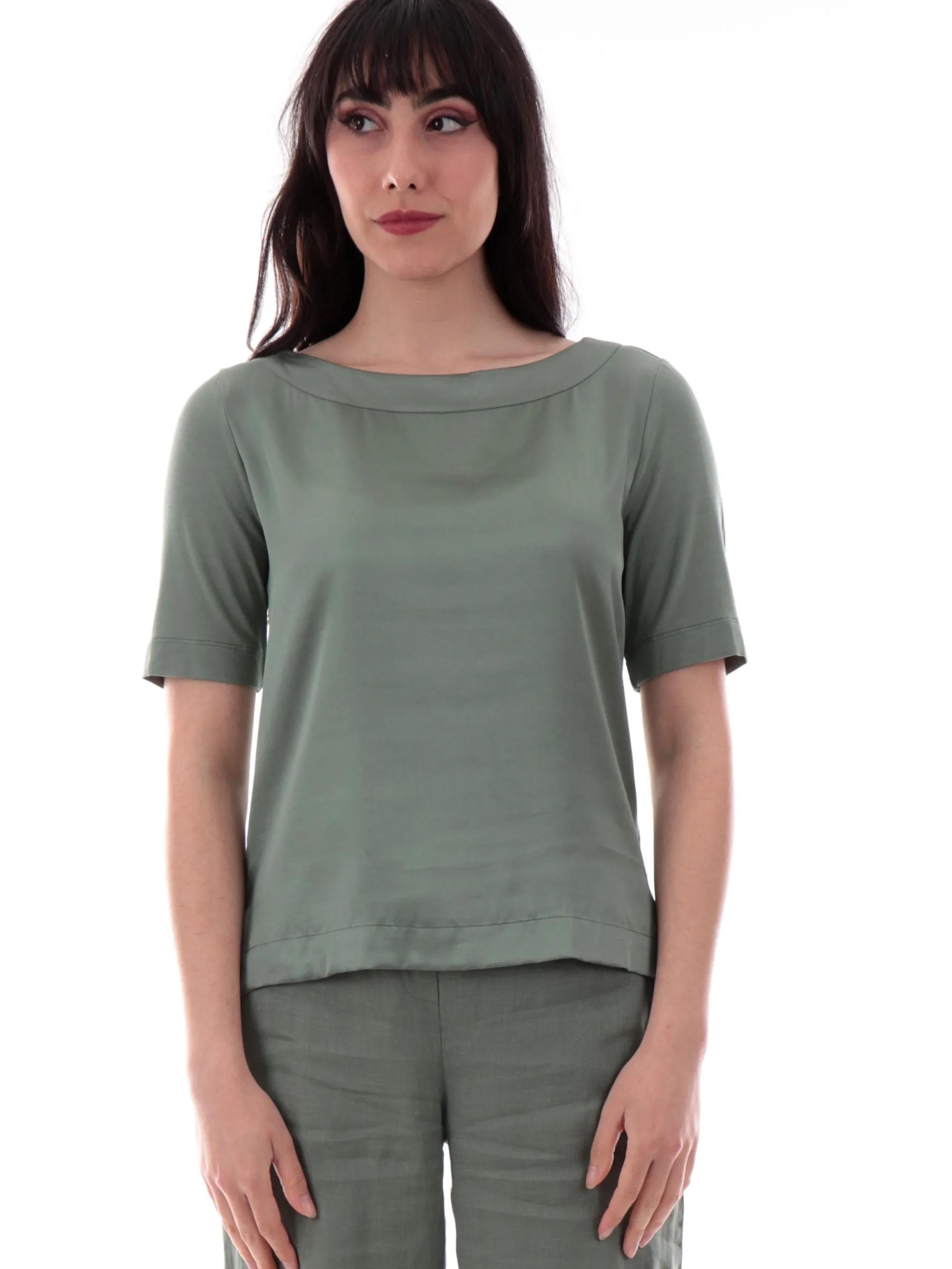 ANIS Maglie*Maglia scollo a barca verde da donna maniche corte 251C1044