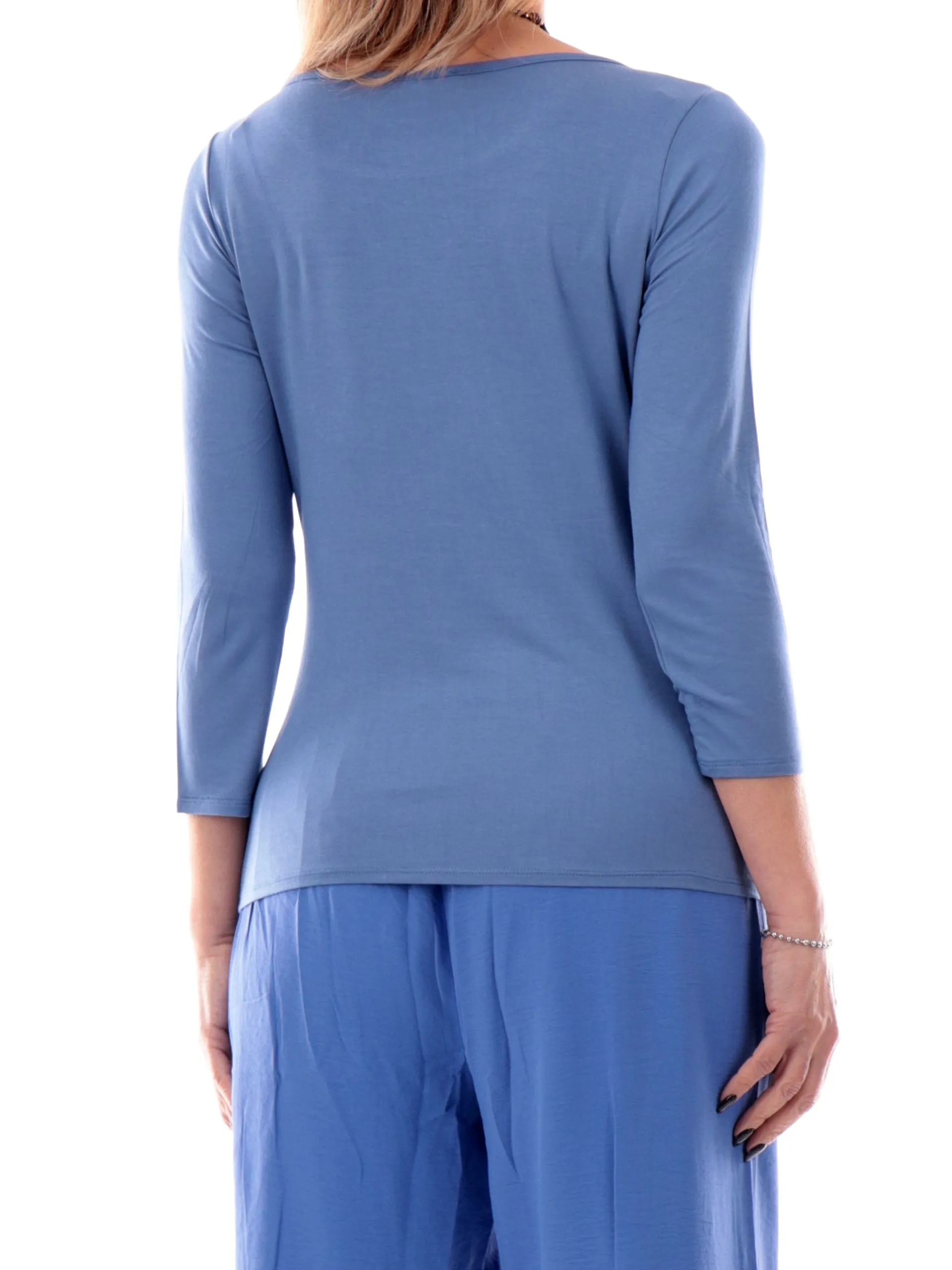 ANIS Maglie*Maglia scollo a barca celeste da donna maniche tre quarti 251W1345