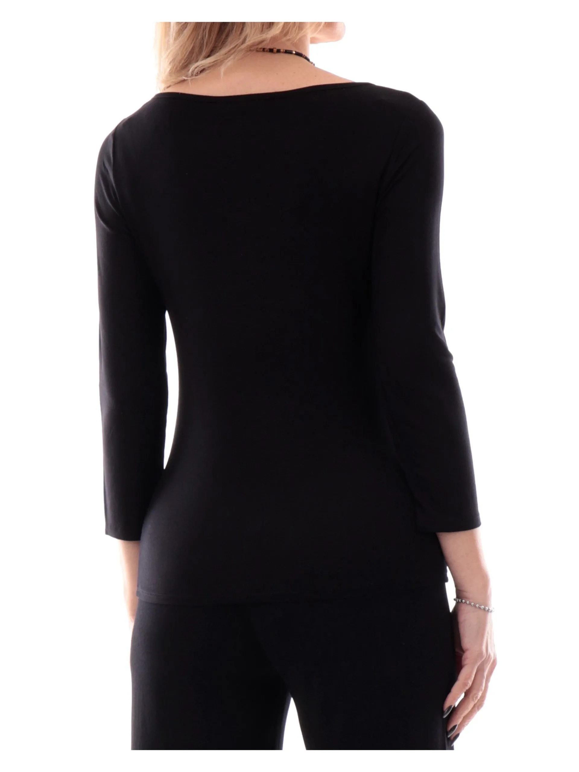 ANIS Maglie*Maglia scollo a barca nera da donna maniche tre quarti 251W1345