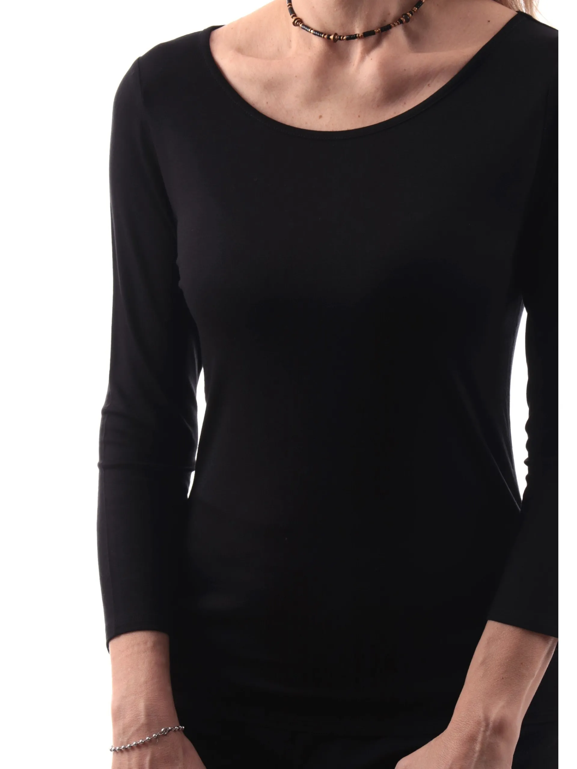 ANIS Maglie*Maglia scollo a barca nera da donna maniche tre quarti 251W1345