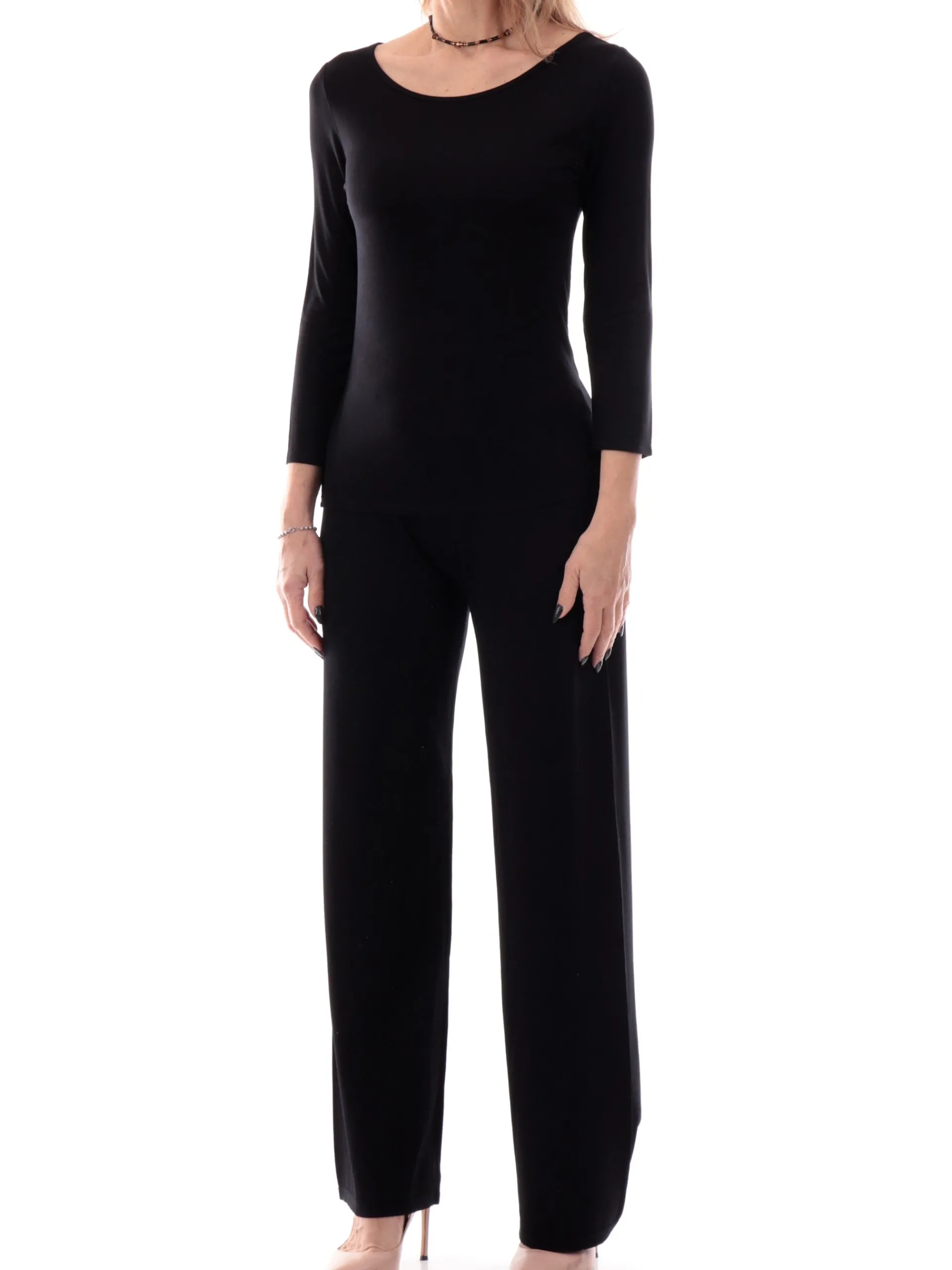 ANIS Maglie*Maglia scollo a barca nera da donna maniche tre quarti 251W1345