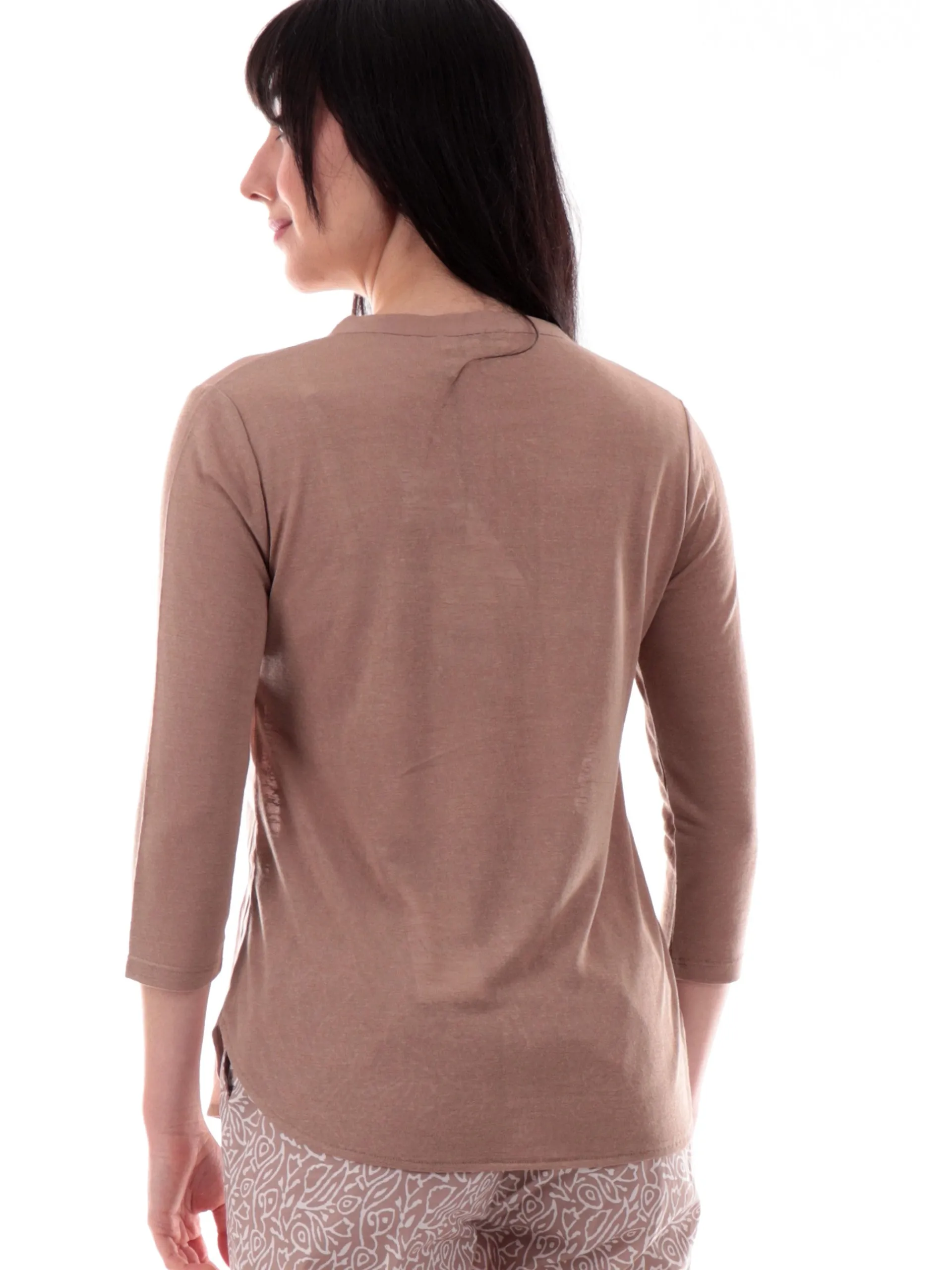 ANIS Maglie*Maglia White beige scollo a V roselline in lino maniche tre quarti 251C1510 049