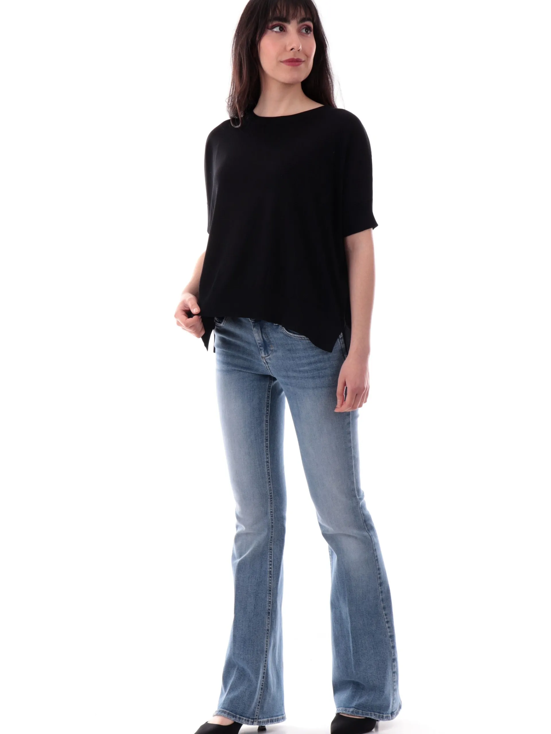 ANIS Maglie*Maglia White nera da donna in filo morbida 251W6102