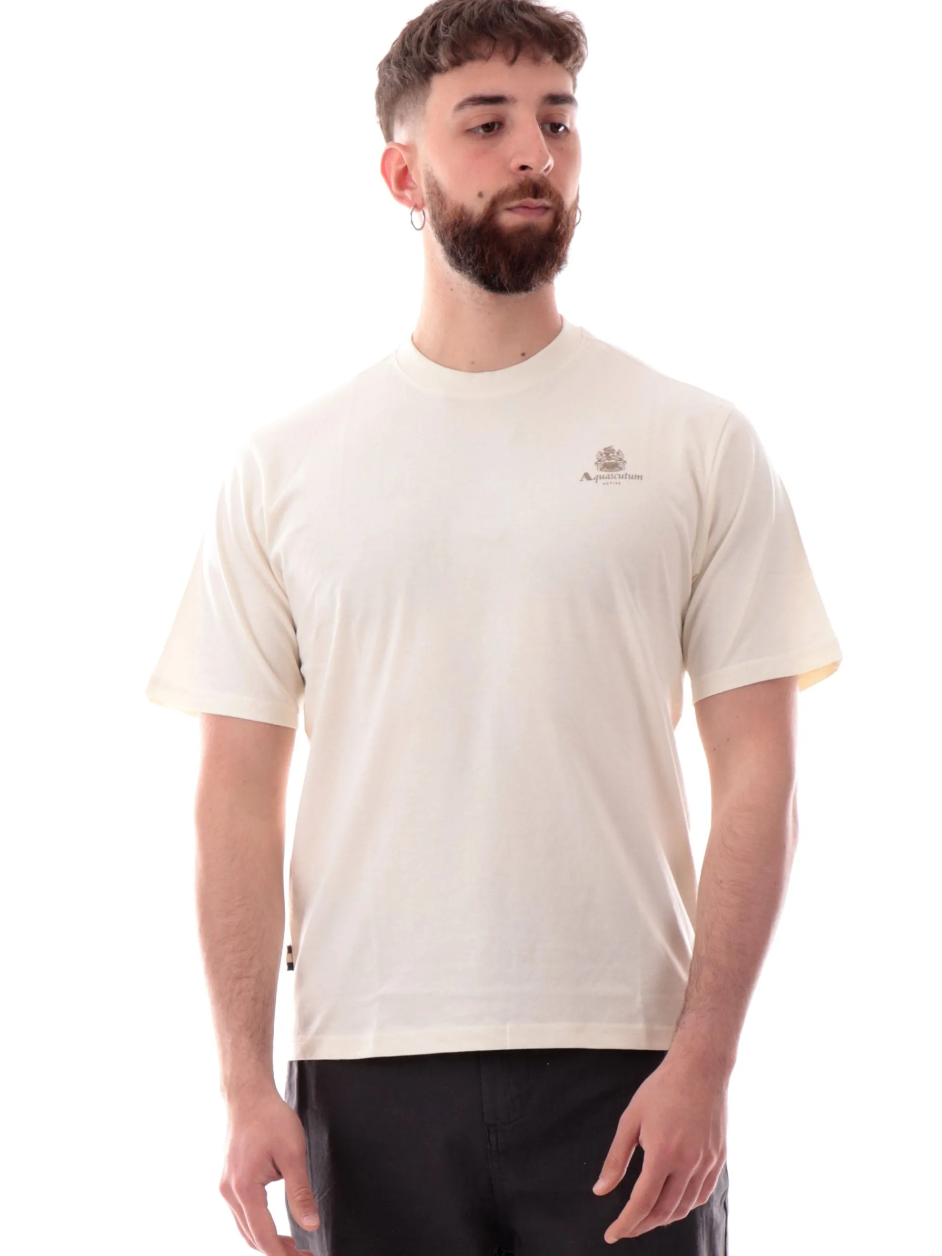 AQUASCUTUM T-Shirt*Maglia bianco crema da uomo con logo stampato lato cuore AAB005TS005