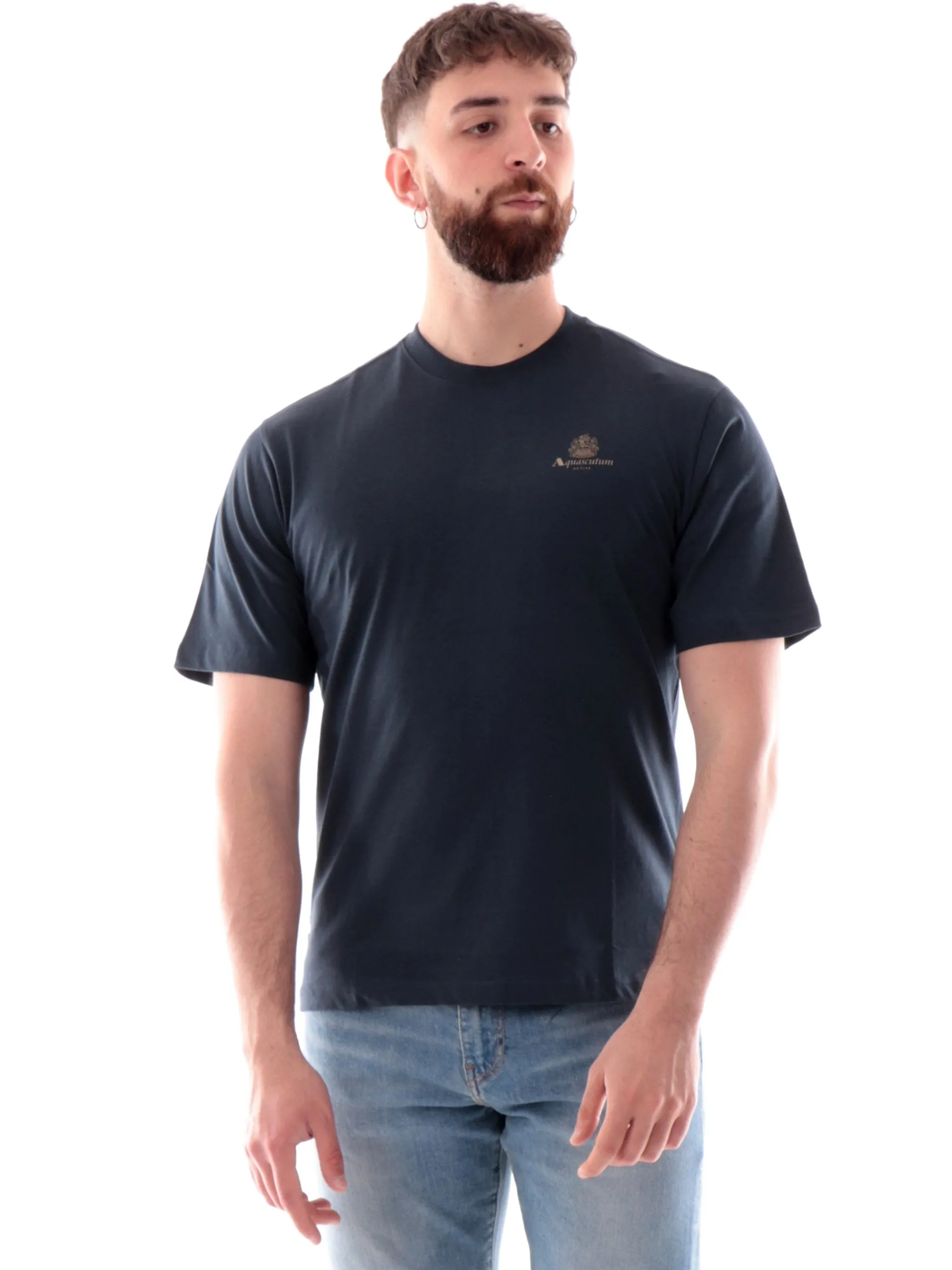 AQUASCUTUM T-Shirt*Maglia blu da uomo con logo stampato lato cuore AAB005TS005