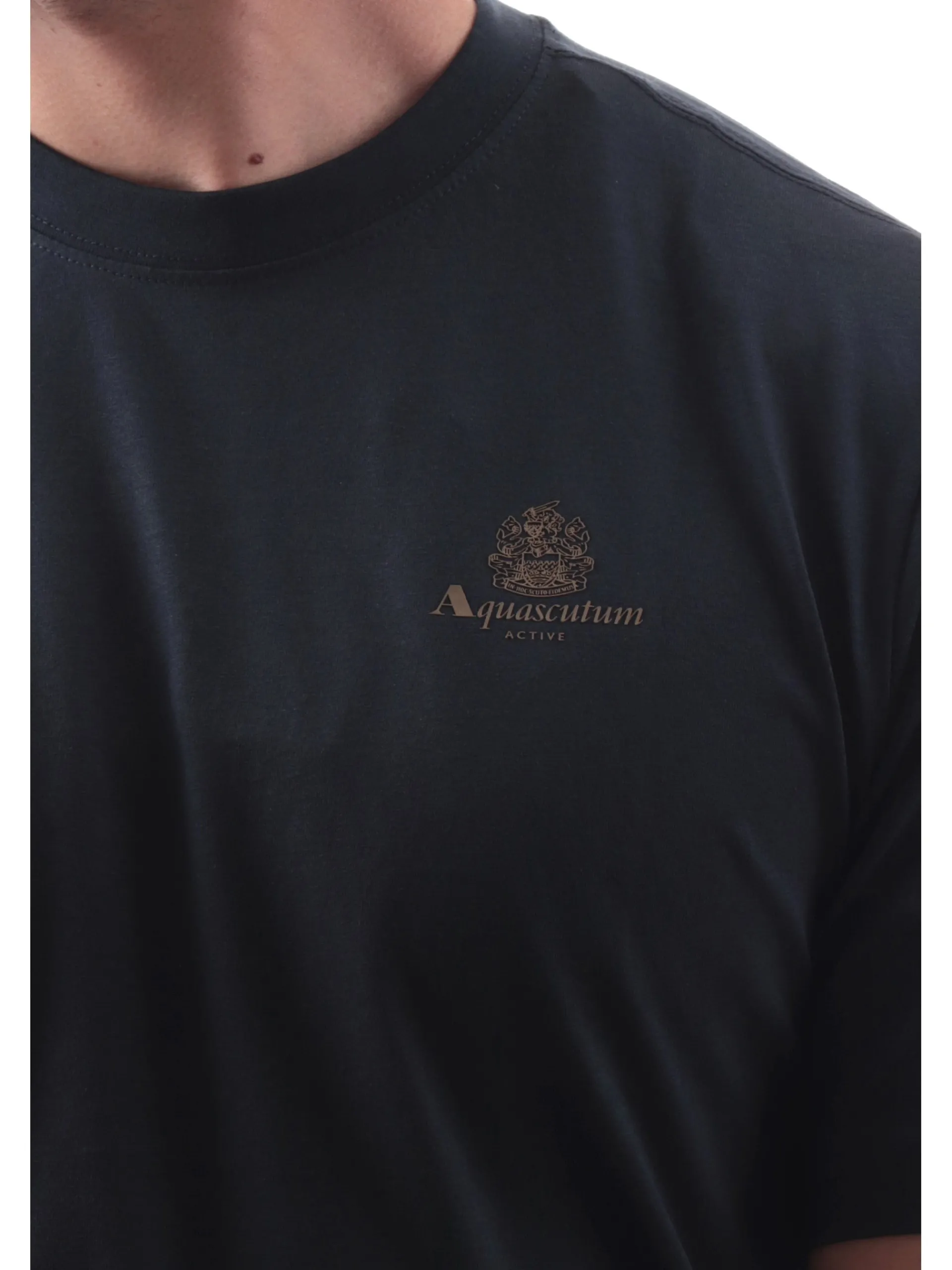 AQUASCUTUM T-Shirt*Maglia blu da uomo con logo stampato lato cuore AAB005TS005