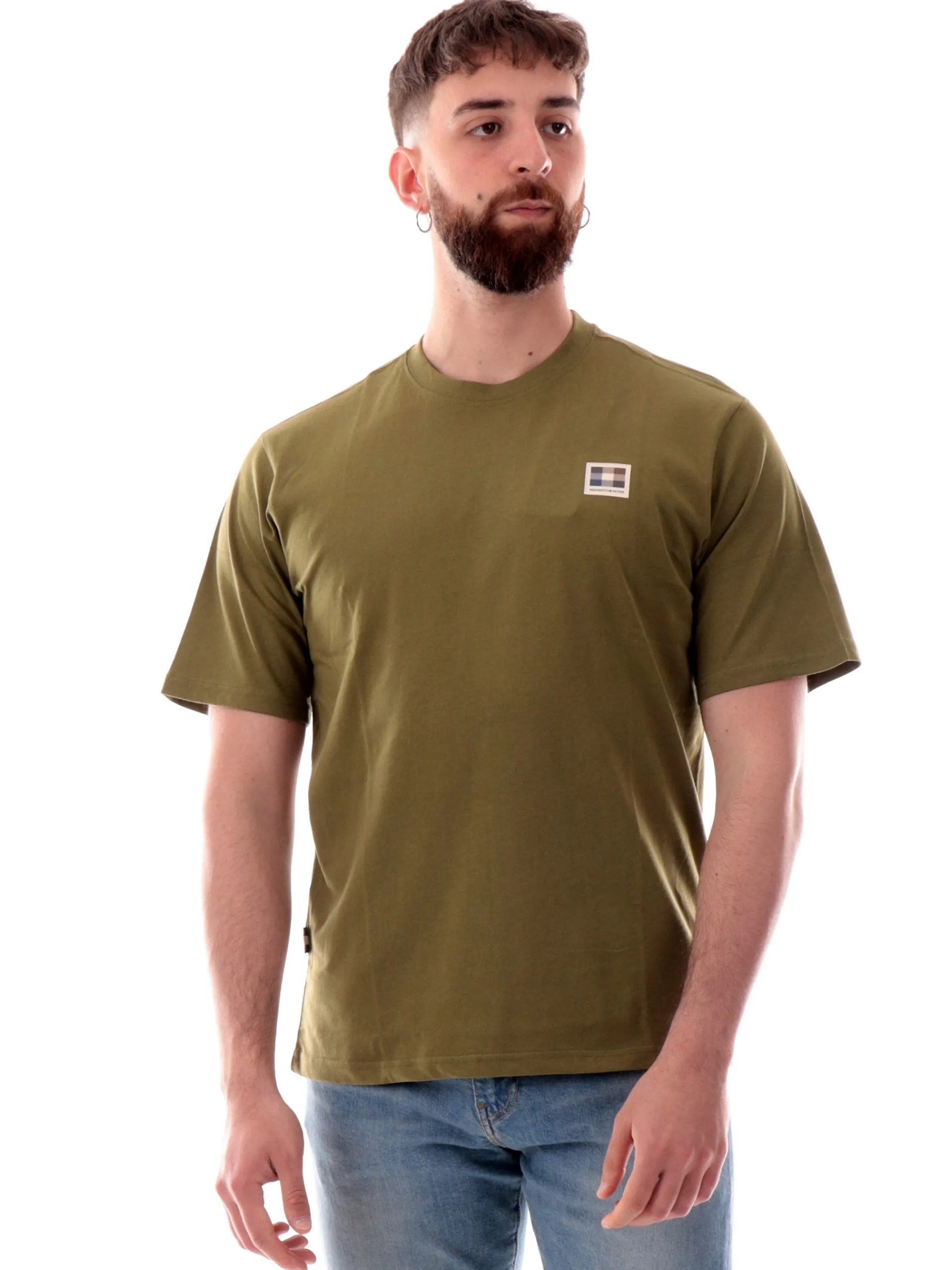AQUASCUTUM T-Shirt*Maglia verde da uomo logo gommato lato cuore AAB005TS009 ARMYGREEN