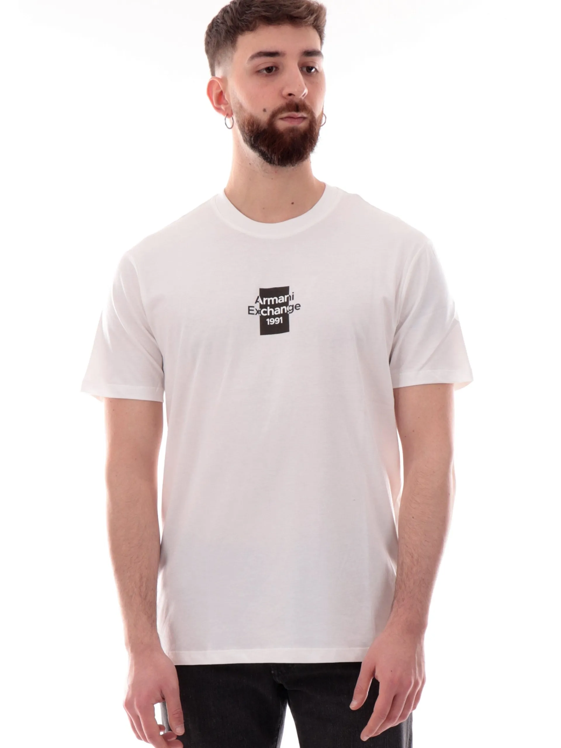 ARMANI EXCHANGE T-Shirt*Maglia AX bianca da uomo logo AX a contrasto XM000767AF12308