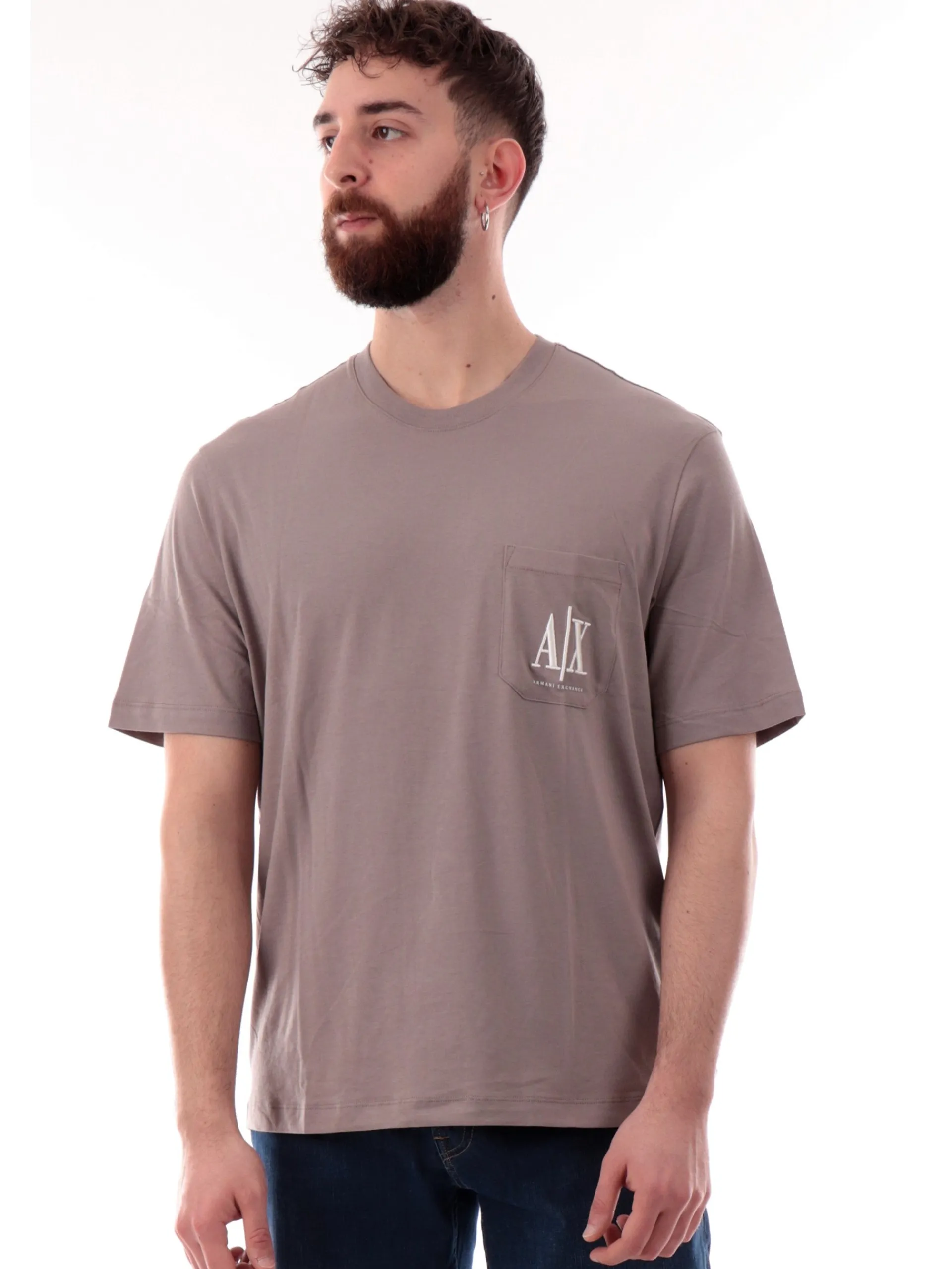 ARMANI EXCHANGE T-Shirt*Maglia AX marrone da uomo con taschino XM000366AF12308