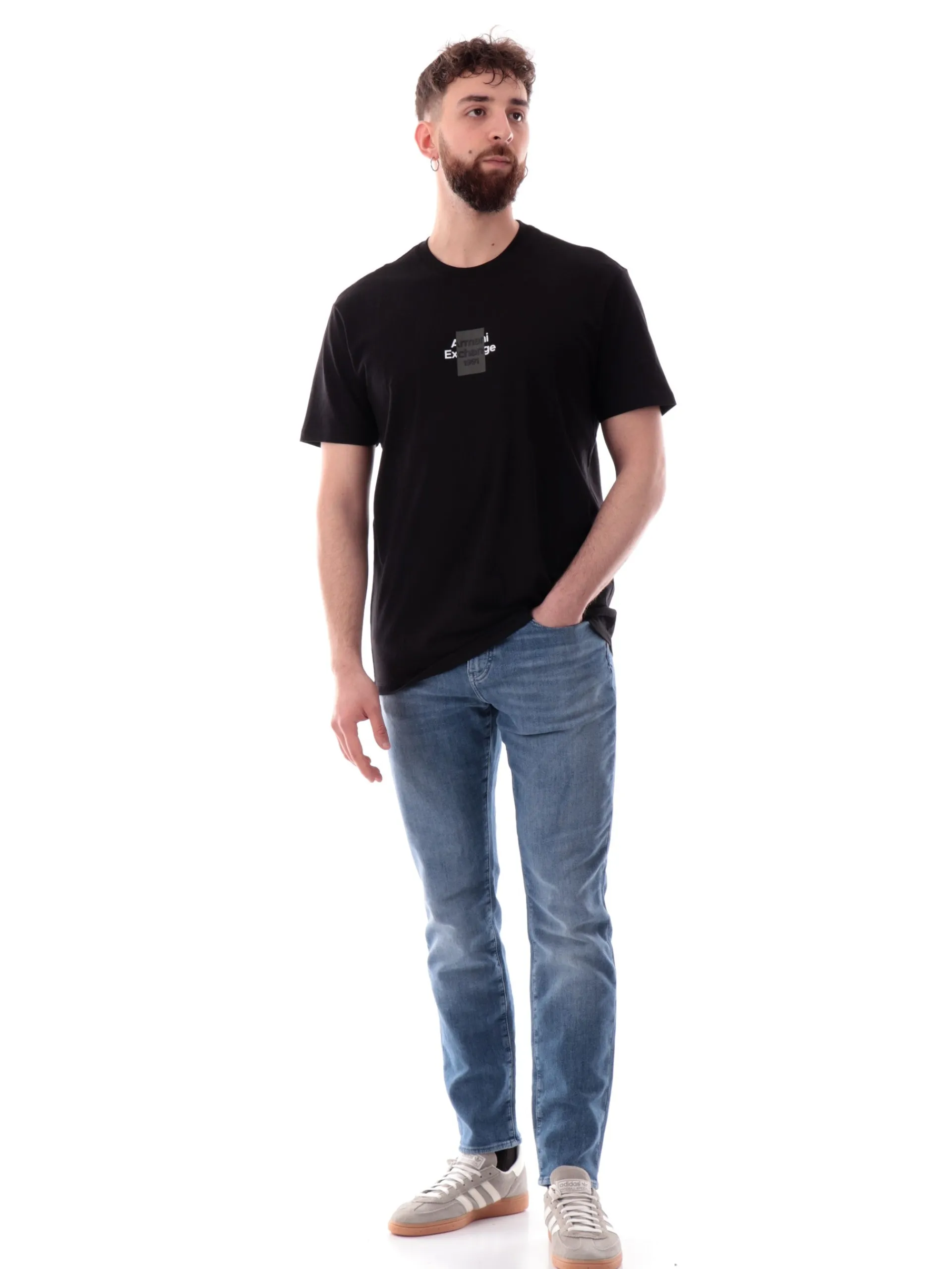 ARMANI EXCHANGE T-Shirt*Maglia AX nera da uomo logo AX a contrasto XM000767AF12308