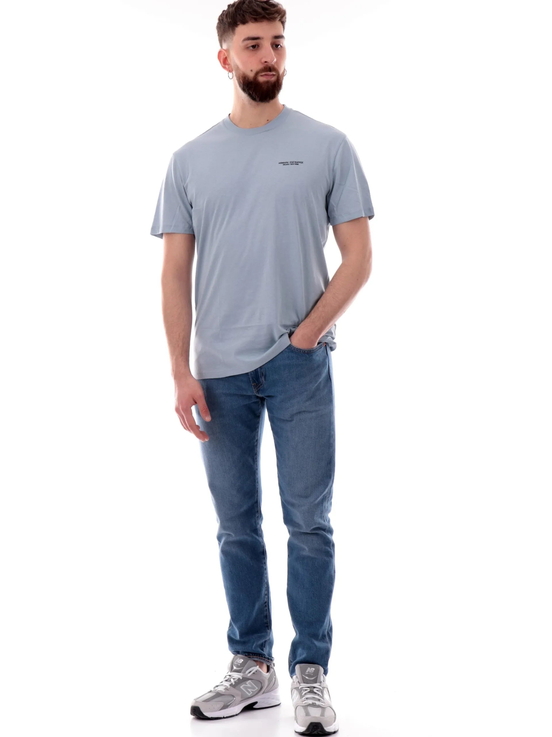 ARMANI EXCHANGE T-Shirt*Maglia AX celeste da uomo con logo AX lato cuore 8NZT91Z8H4Z
