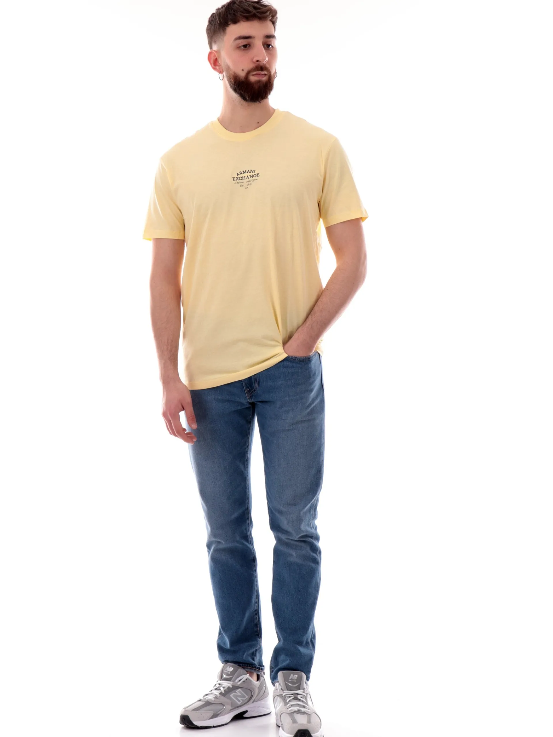 ARMANI EXCHANGE T-Shirt*Maglia AX gialla da uomo logo Armani ricamato XM000761AF12308