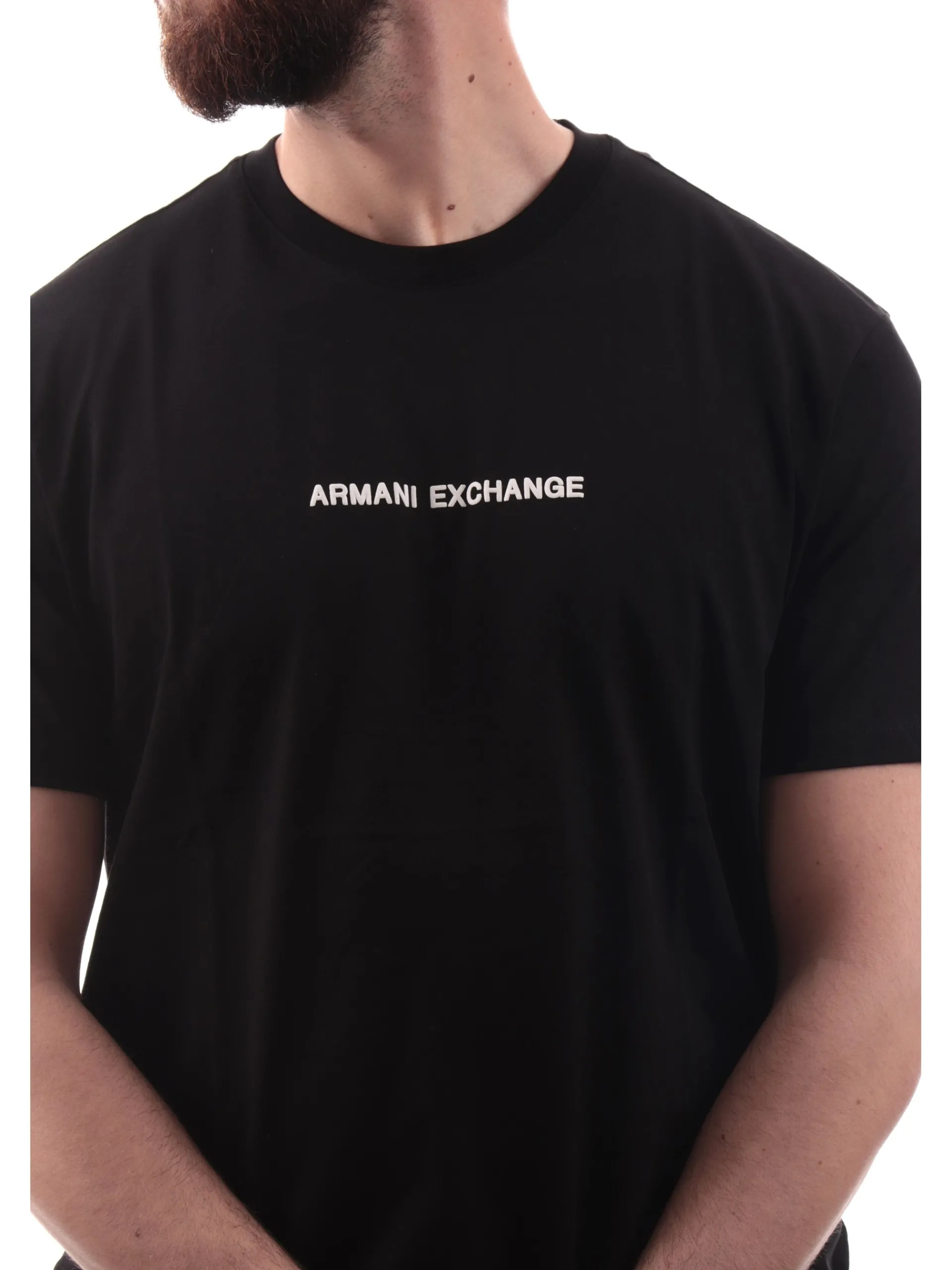 ARMANI EXCHANGE T-Shirt*Maglia AX nera da uomo patch Armani gommato XM000787AF12308