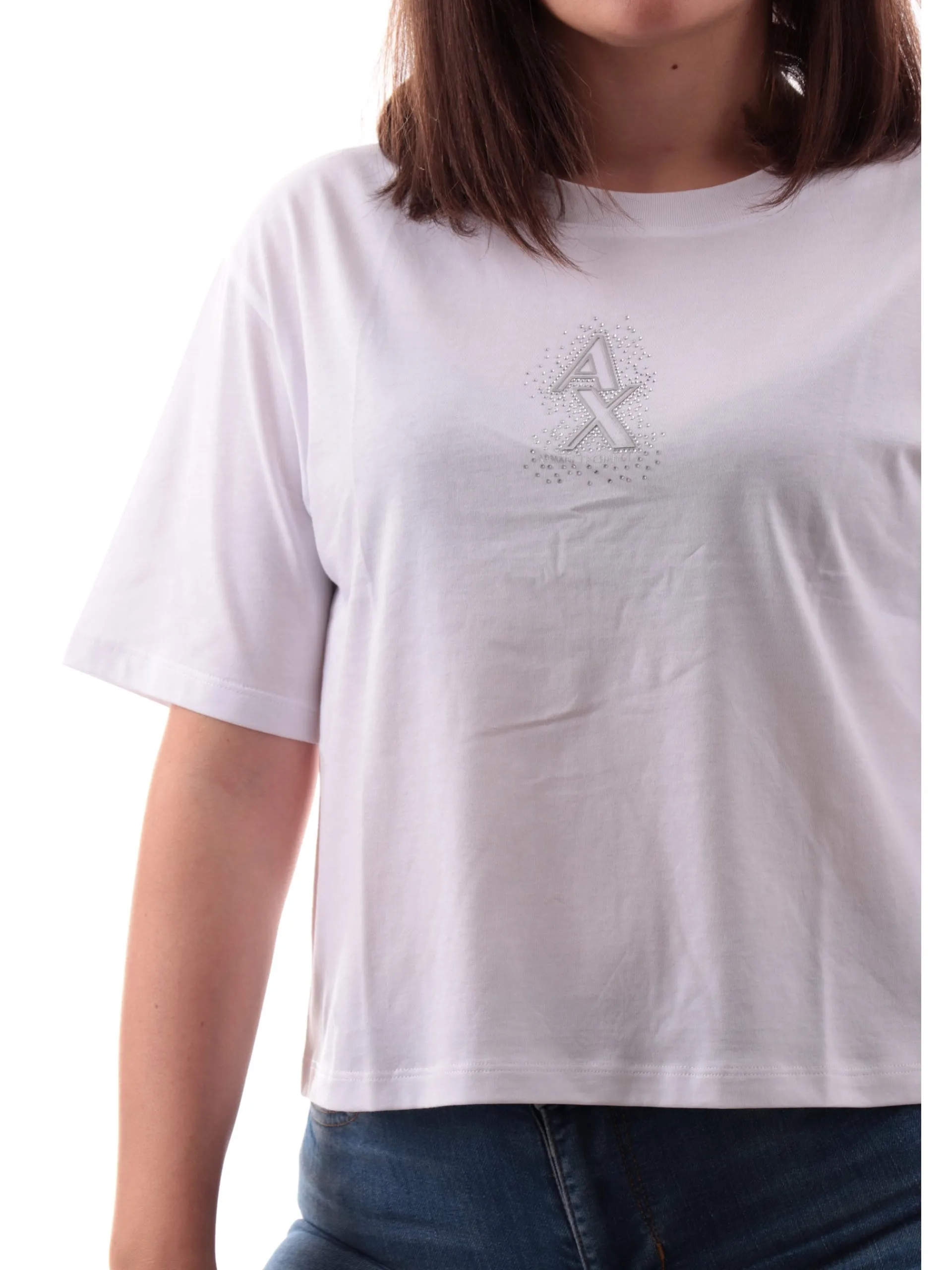 ARMANI EXCHANGE T-Shirt*Maglia AX bianca con strass da donna vestibilità morbida XW000102AF10359 U0002