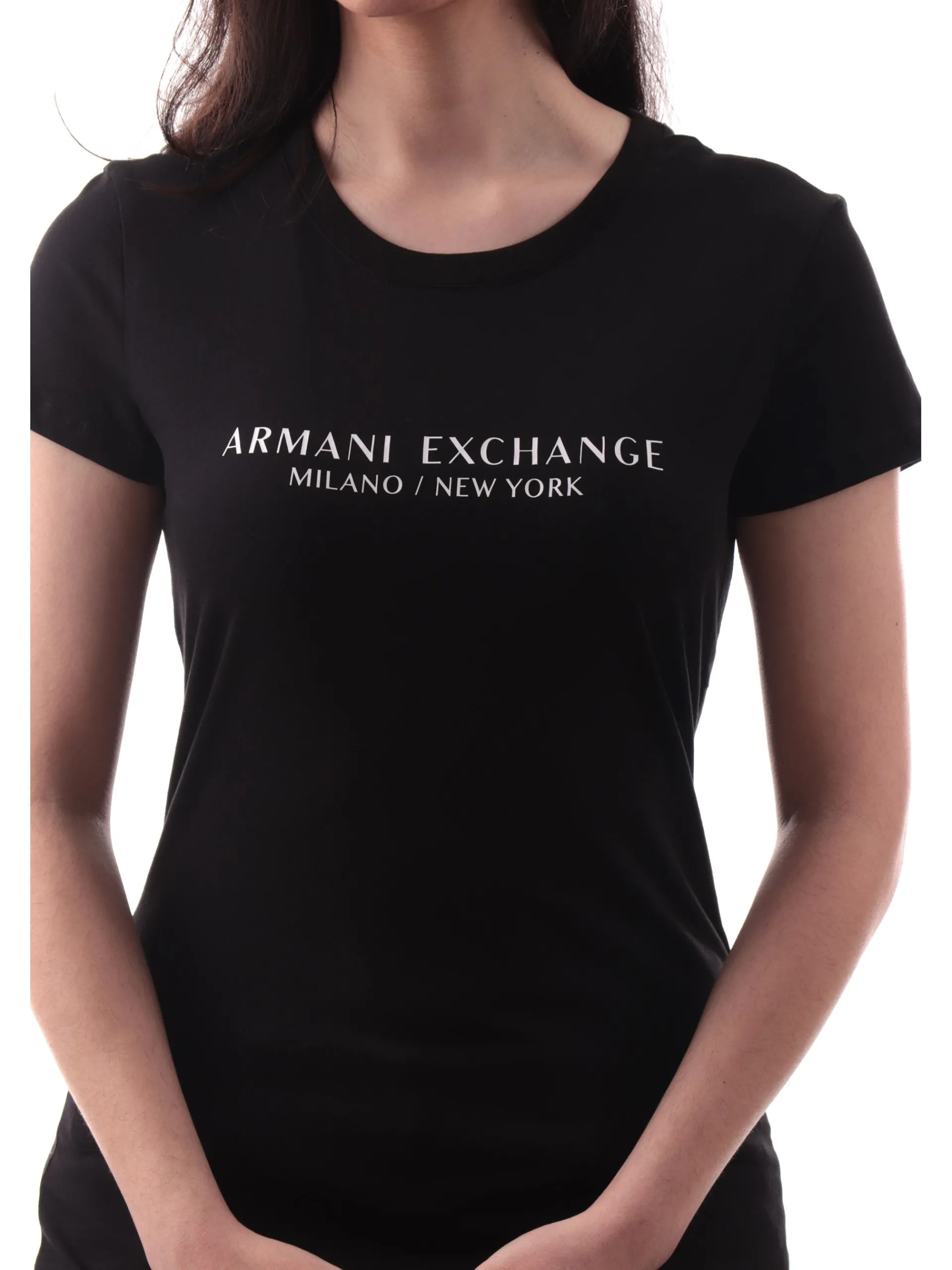 ARMANI EXCHANGE T-Shirt*Maglia AX nera da donna logo Armani sul davanti 8NYTABYJG3Z