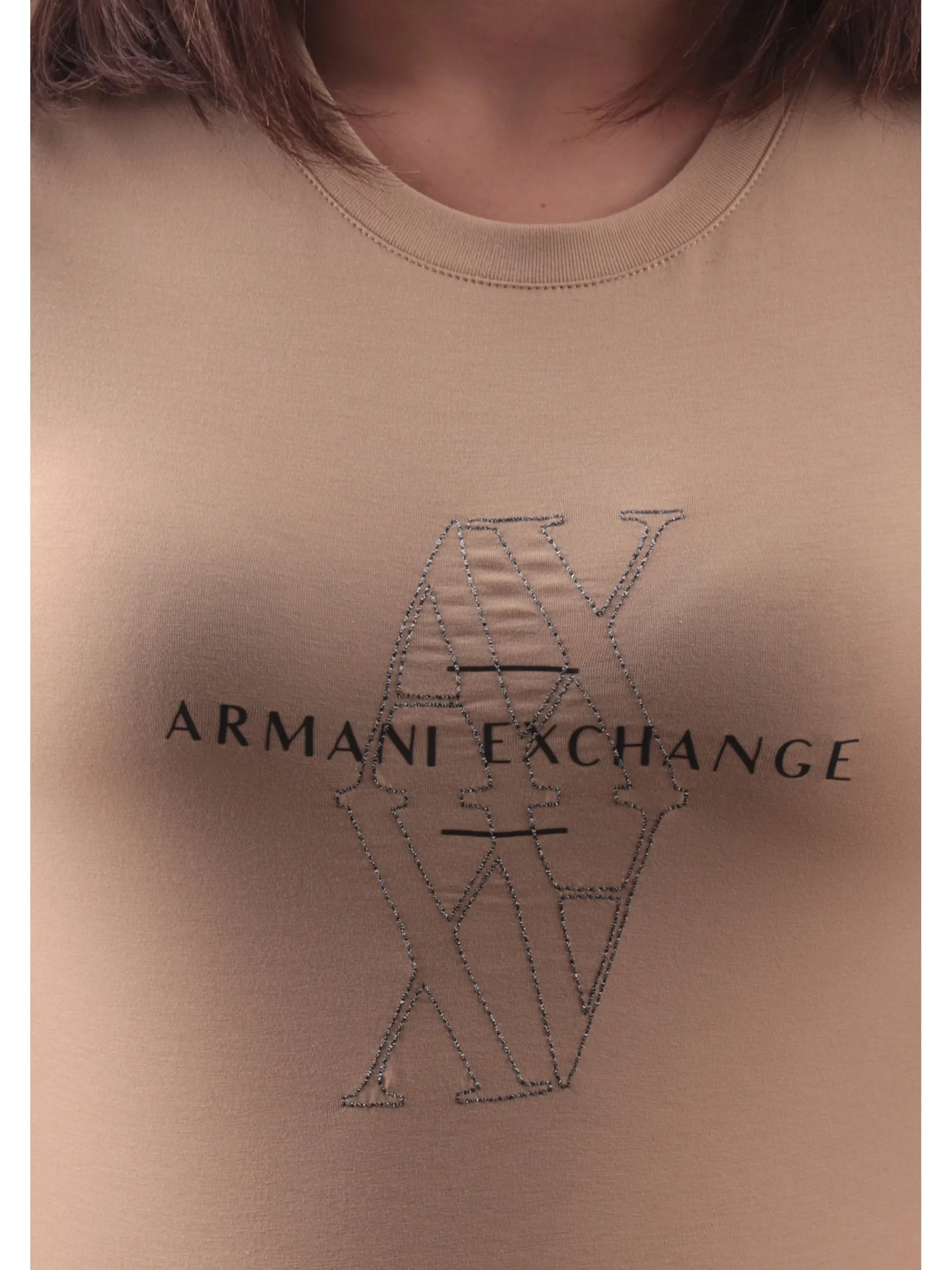 ARMANI EXCHANGE T-Shirt*Maglia AX marrone da donna logo AX con glitter XW000512AF11929 U6218