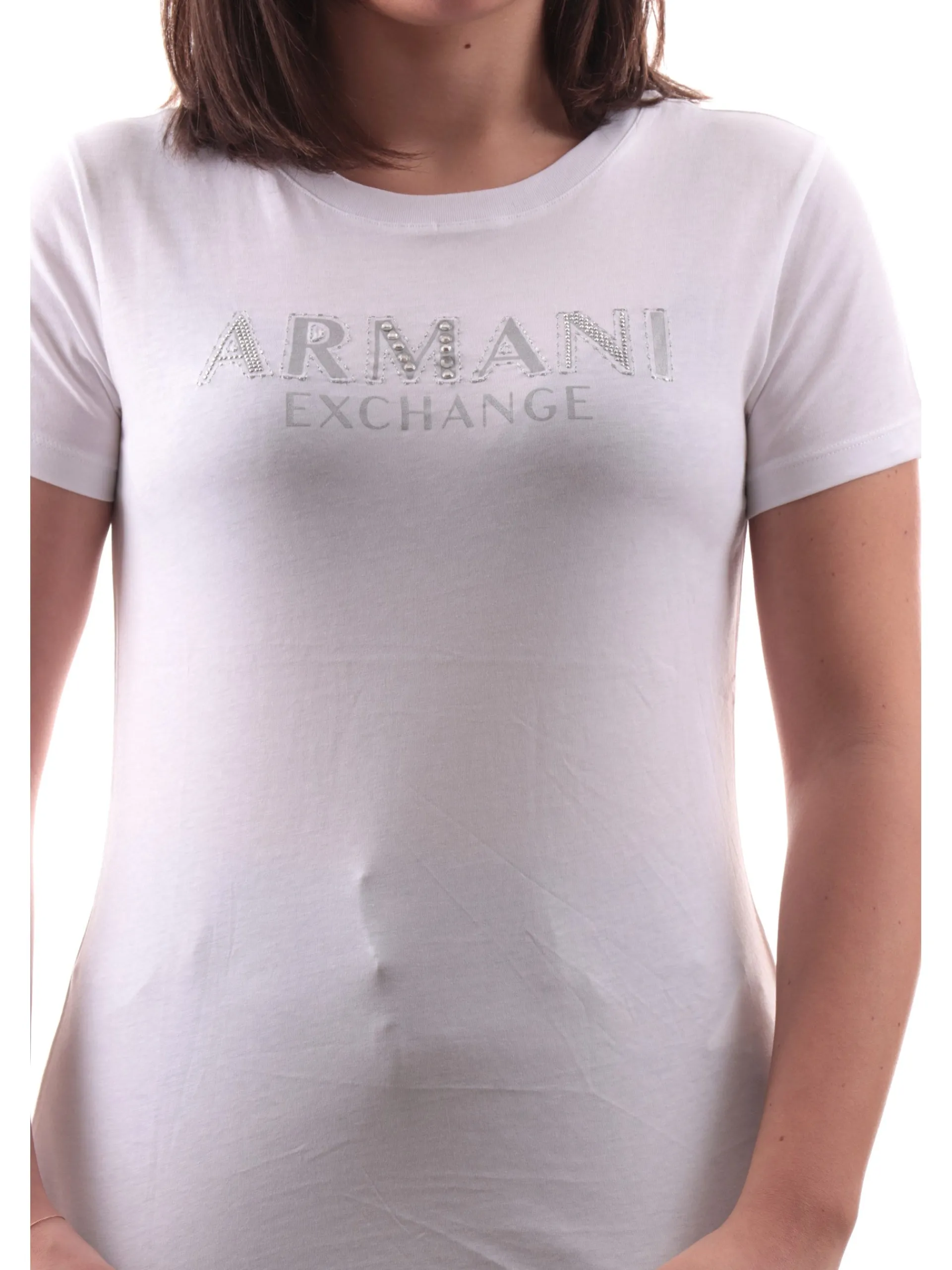 ARMANI EXCHANGE T-Shirt*Maglia AX bianca da donna con strass e glitter XW000387AF10354 U0002