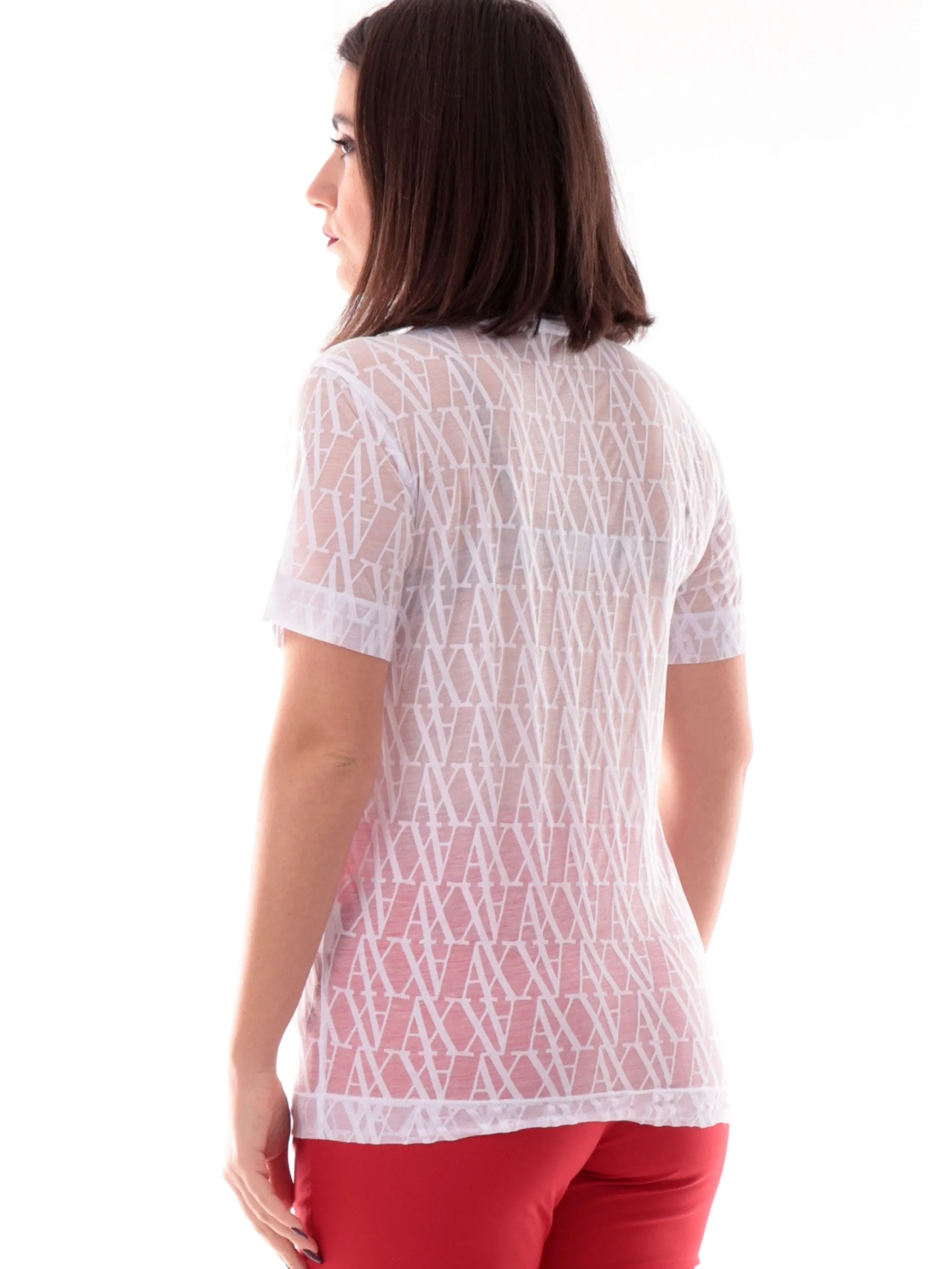 ARMANI EXCHANGE T-Shirt*Maglia AX raso bianca da donna logo AX all over XW000513AF10835