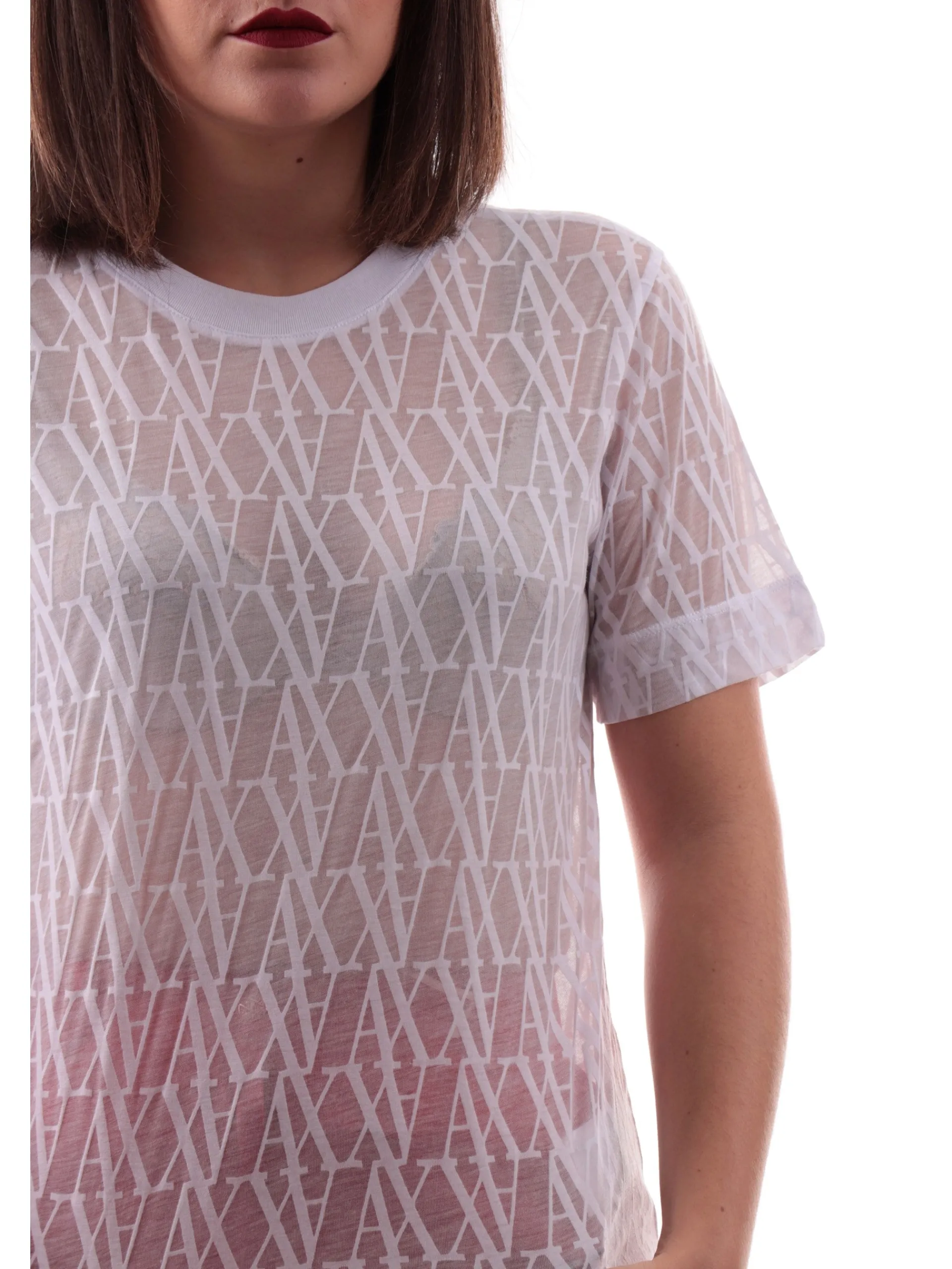 ARMANI EXCHANGE T-Shirt*Maglia AX raso bianca da donna logo AX all over XW000513AF10835