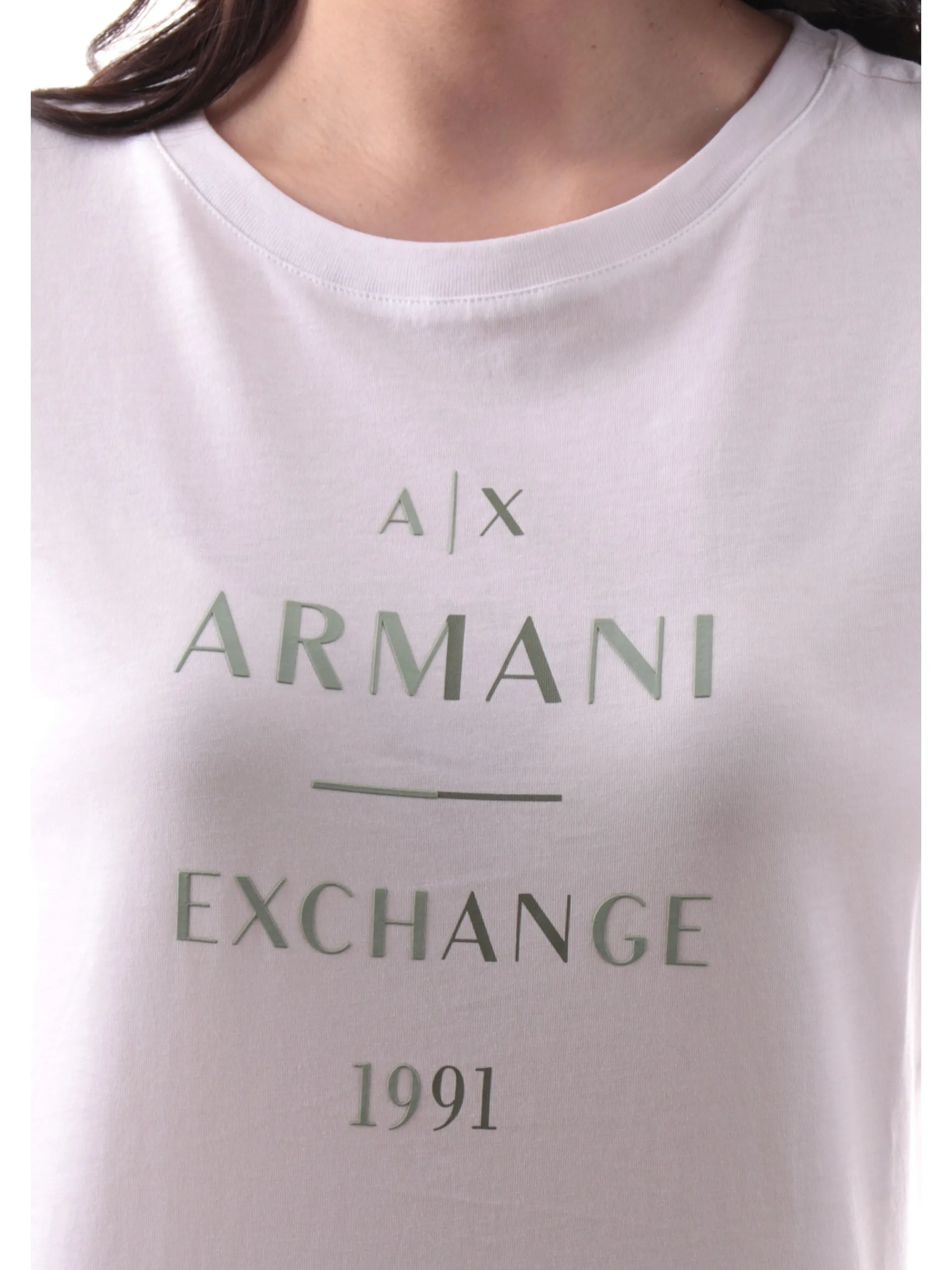 ARMANI EXCHANGE T-Shirt*Maglia Bianca da donna logo verde acqua XW000522AF1717 2