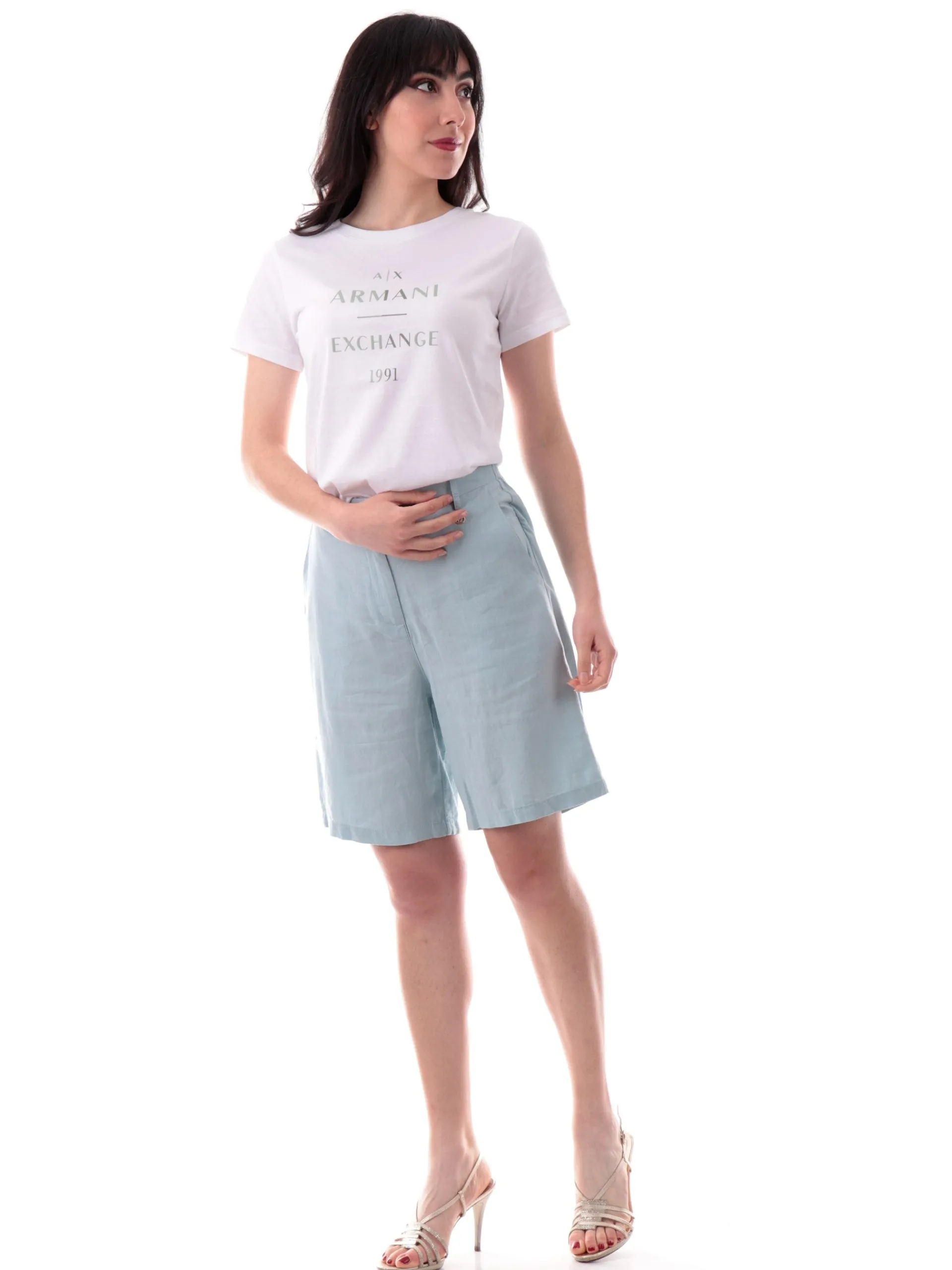 ARMANI EXCHANGE T-Shirt*Maglia Bianca da donna logo verde acqua XW000522AF1717 2
