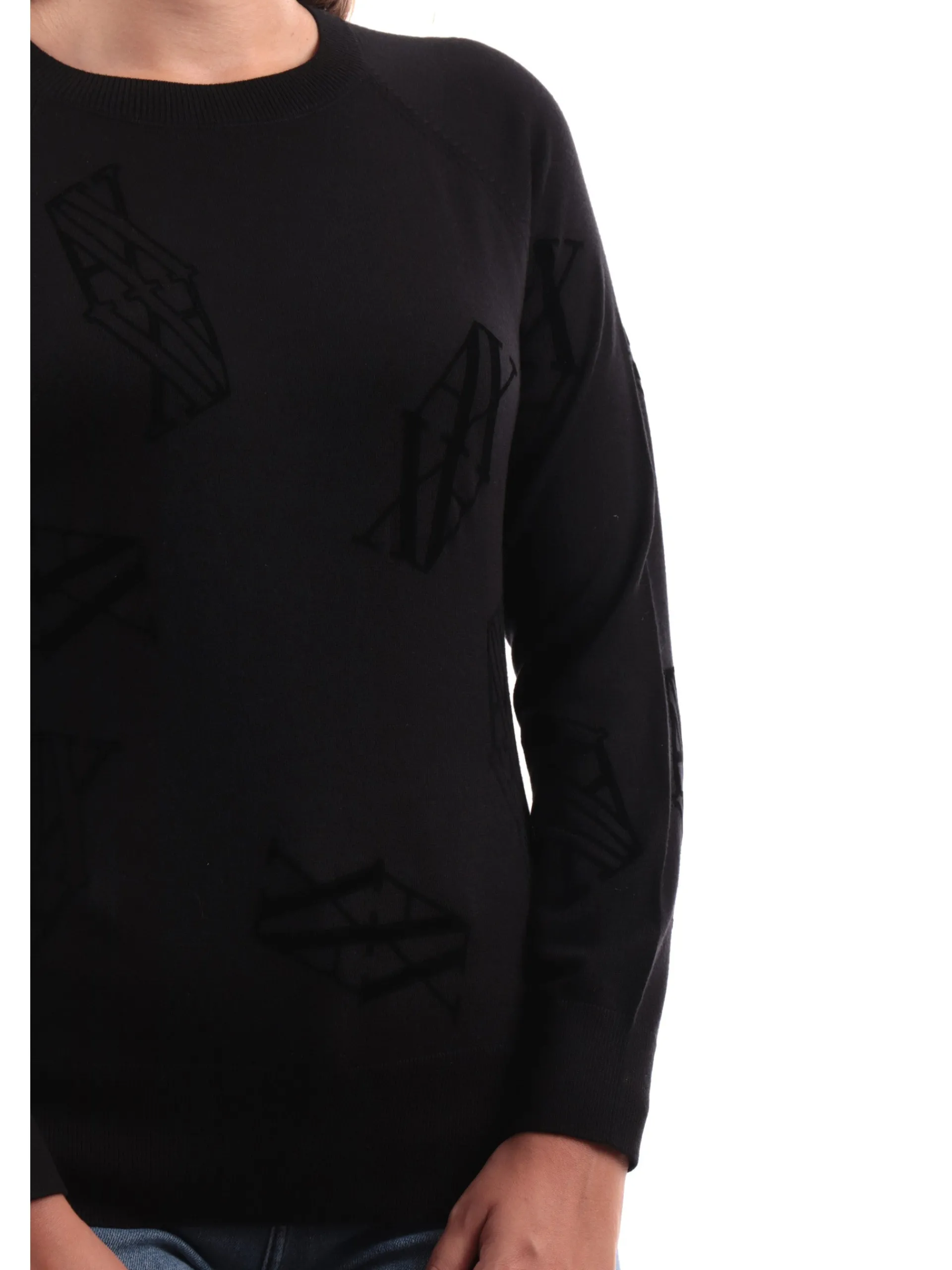 ARMANI EXCHANGE Maglie*Maglia nera da donna loghi velluto AX pullover 6DYM1AYMP7Z