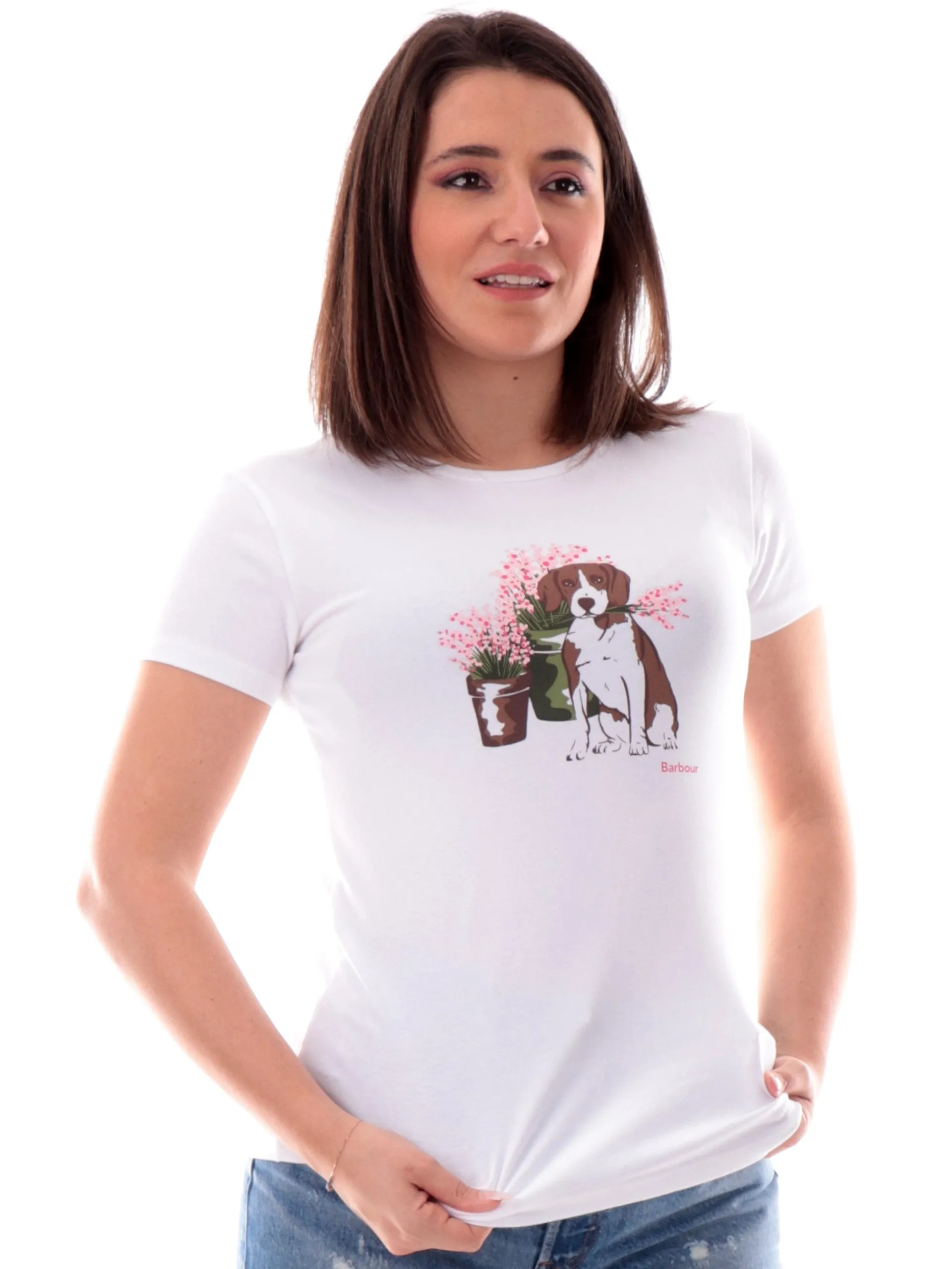 BARBOUR T-Shirt*Maglia Bowland bianca da donna stampa cane LTS0667