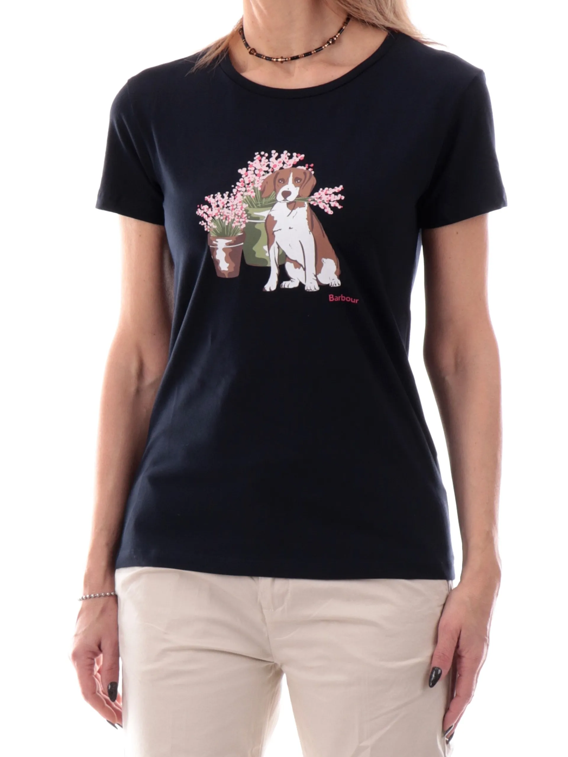 BARBOUR T-Shirt*Maglia Bowland blu da donna stampa cane LTS0667 NY73