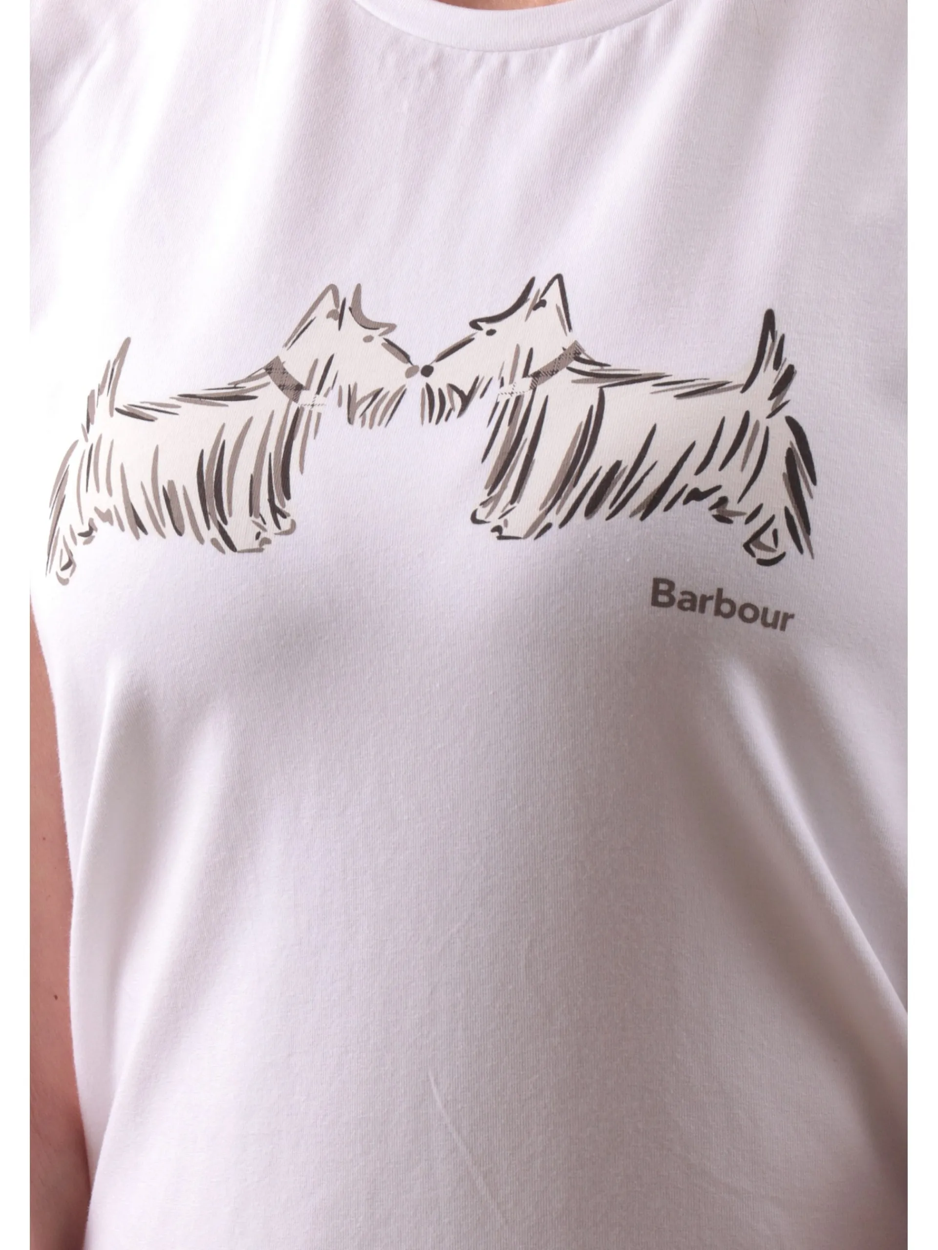 BARBOUR T-Shirt*Maglia Highlands bianca da donna con stampa cani LTS0669