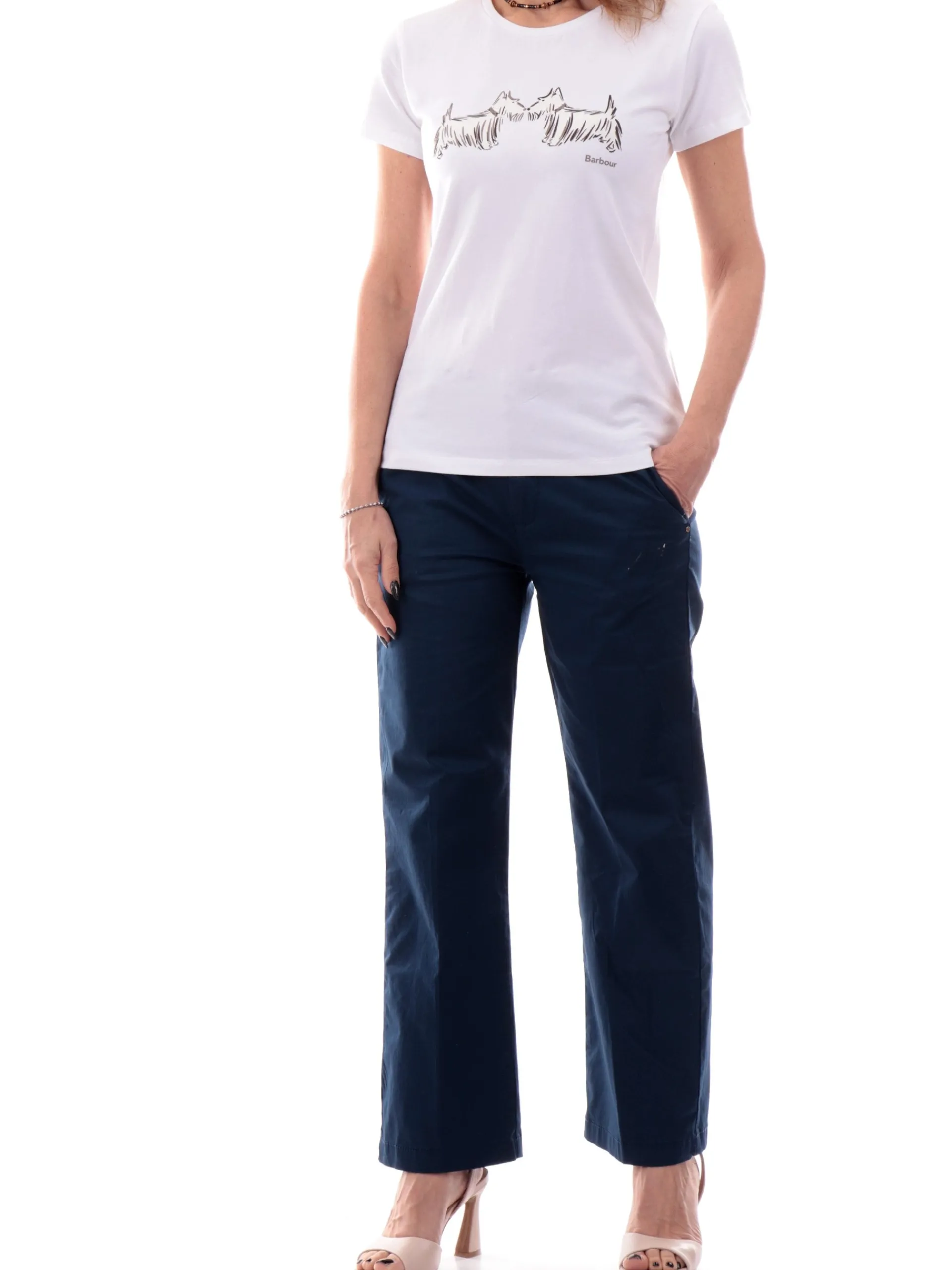 BARBOUR T-Shirt*Maglia Highlands bianca da donna con stampa cani LTS0669