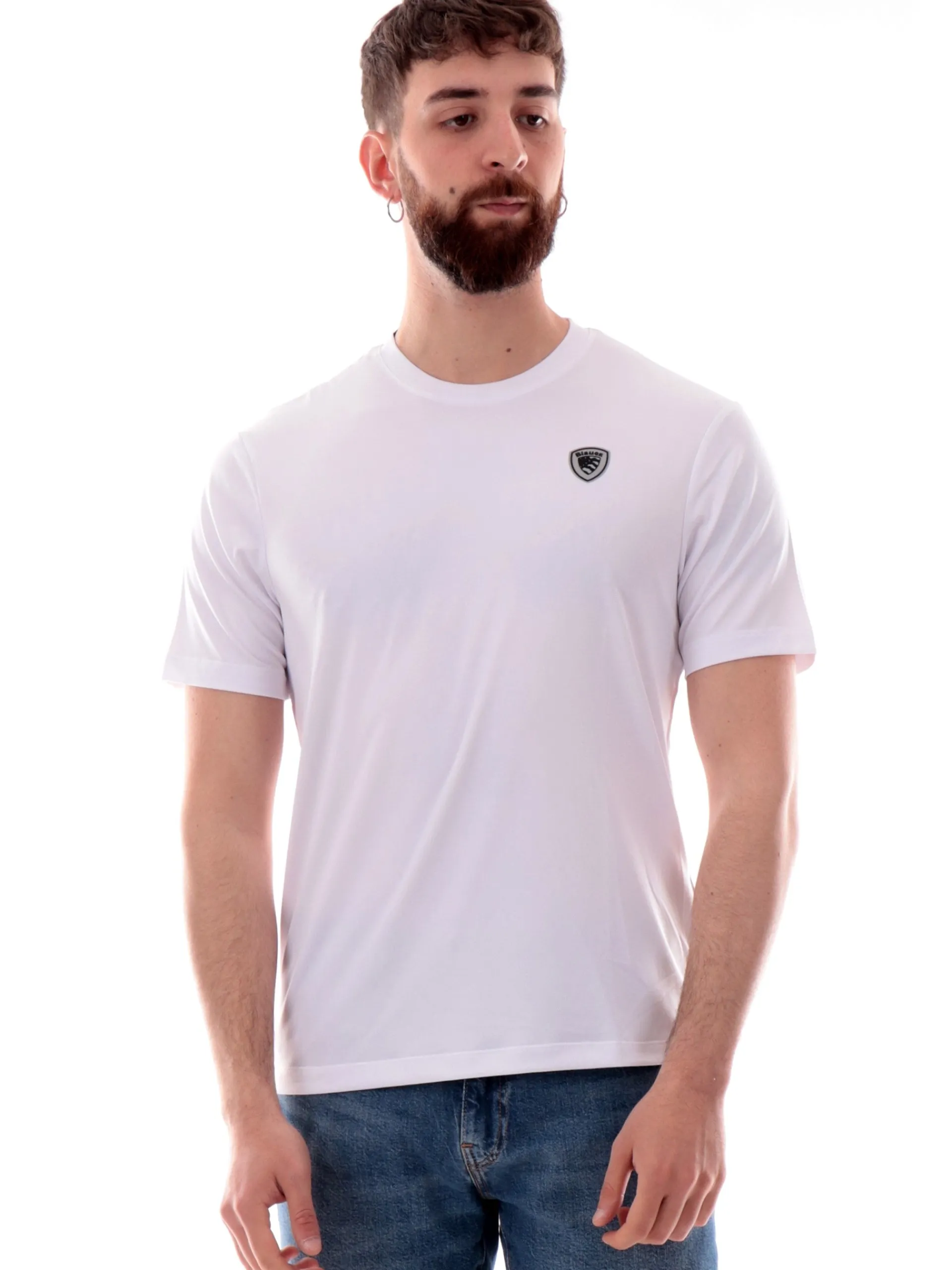 BLAUER T-Shirt*Maglia uomo bianca tessuto tecnico strech logo patch gommato H02109006526