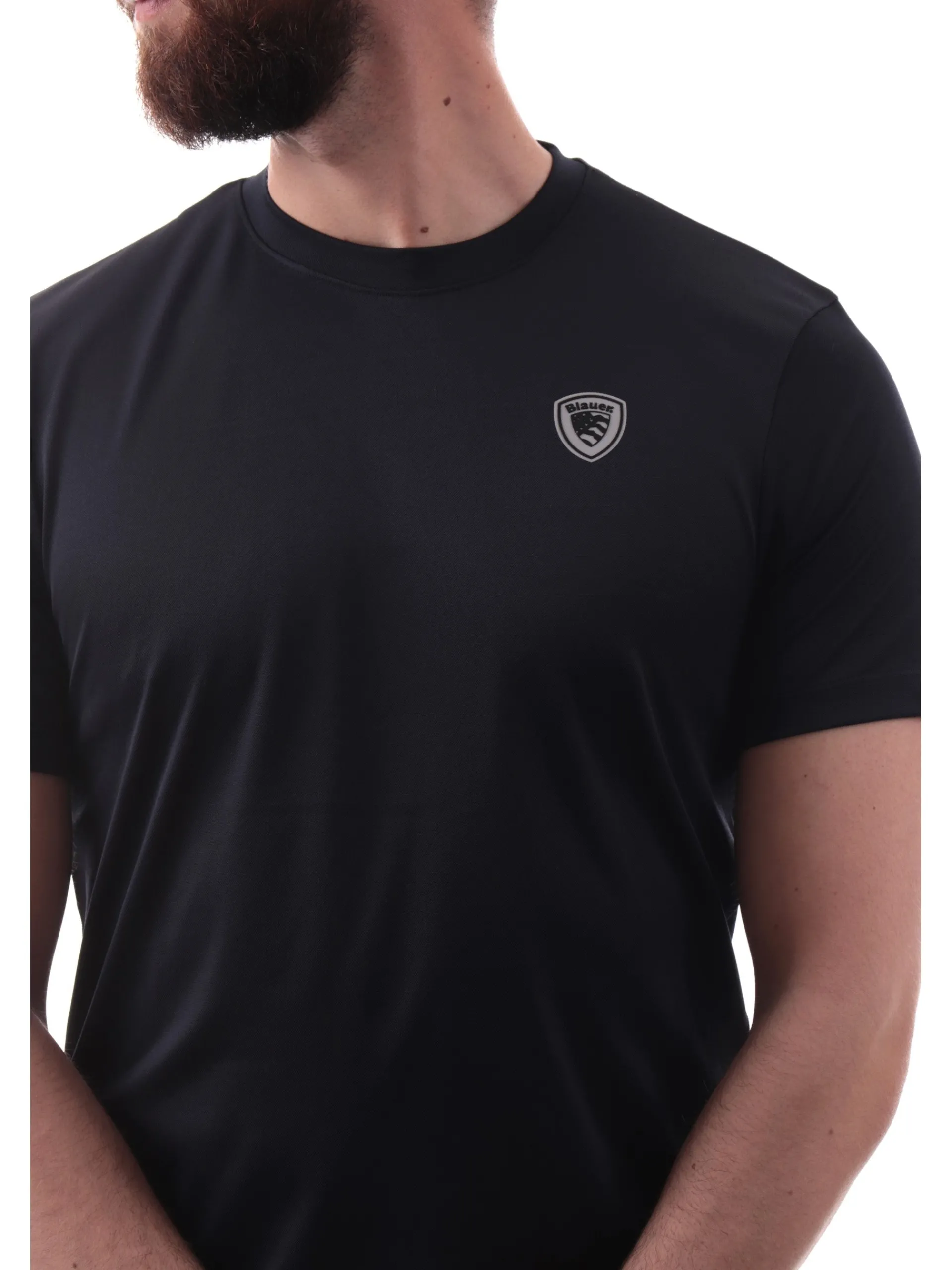 BLAUER T-Shirt*Maglia uomo blu tessuto tecnico strech logo patch gommato H02109006526
