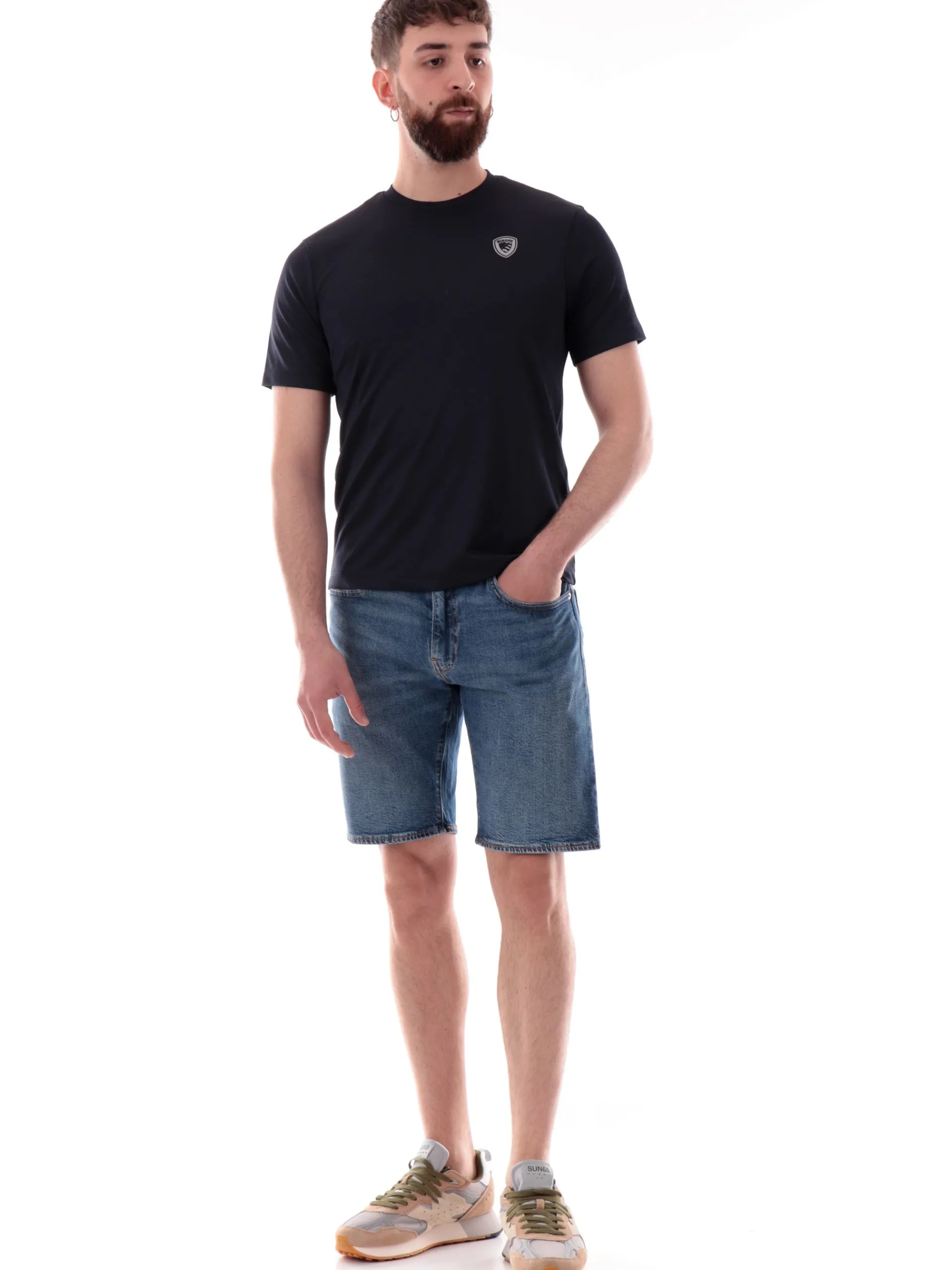 BLAUER T-Shirt*Maglia uomo blu tessuto tecnico strech logo patch gommato H02109006526