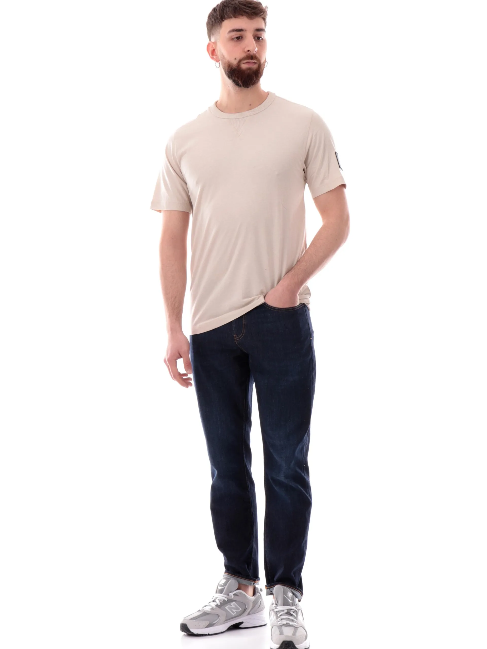 CALVIN KLEIN T-Shirt*Maglia beige Badge Regular da uomo patch CK sulla manica sinistra J30J323484 PDV