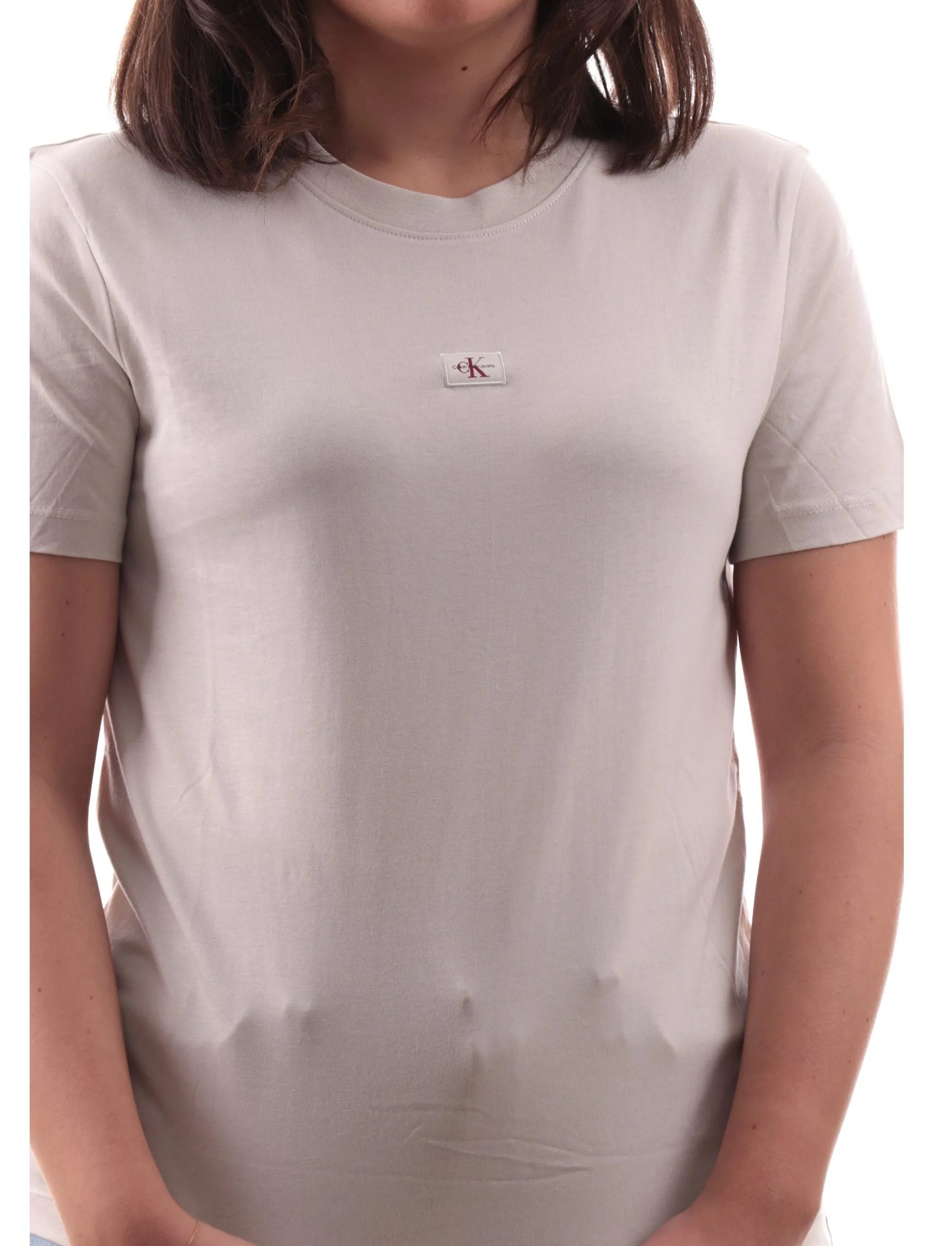 CALVIN KLEIN T-Shirt*Maglia beige da donna patch CK sul davanti J20J225243