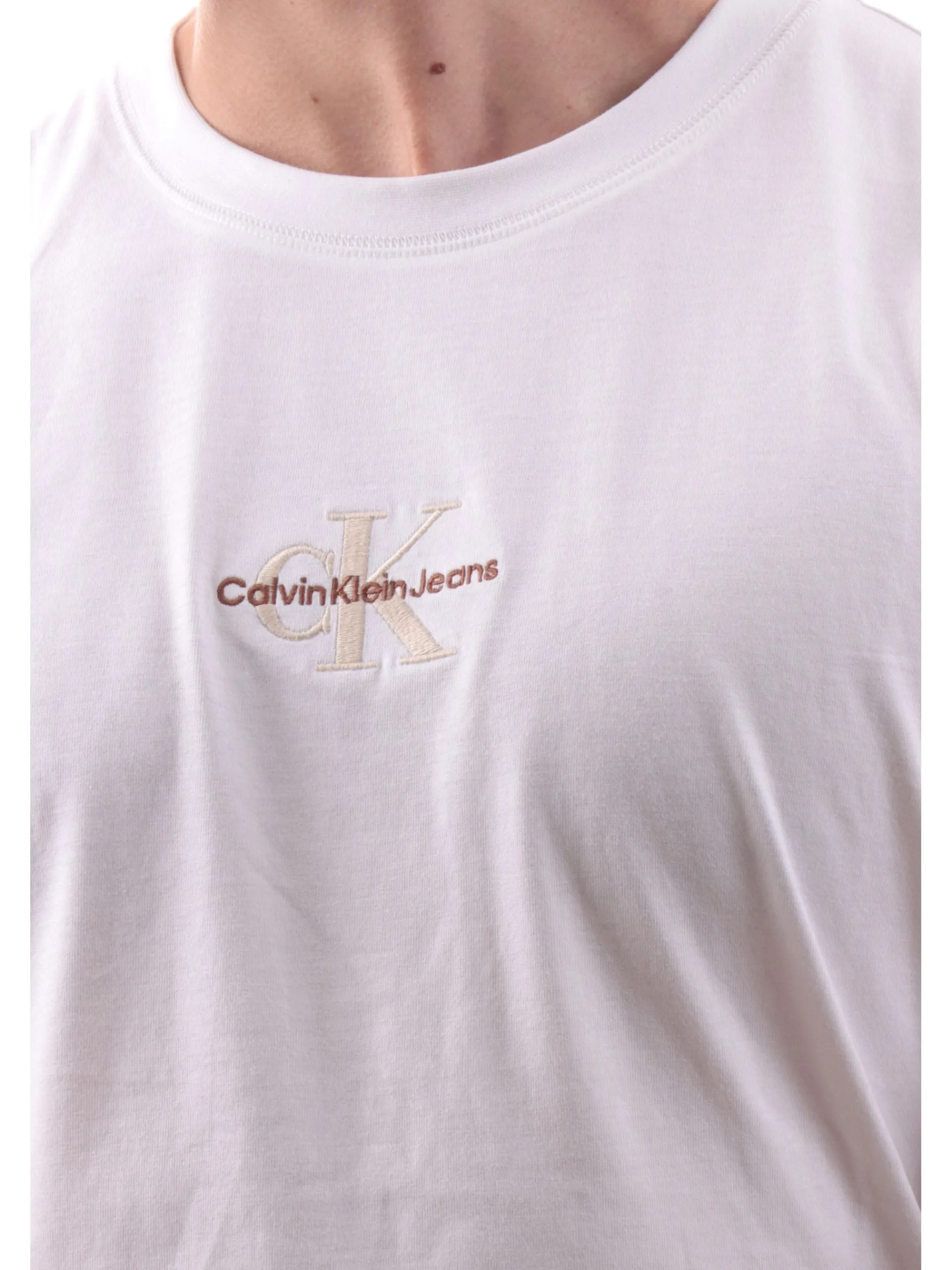 CALVIN KLEIN T-Shirt*Maglia bianca da uomo logo ricamato J30J325649
