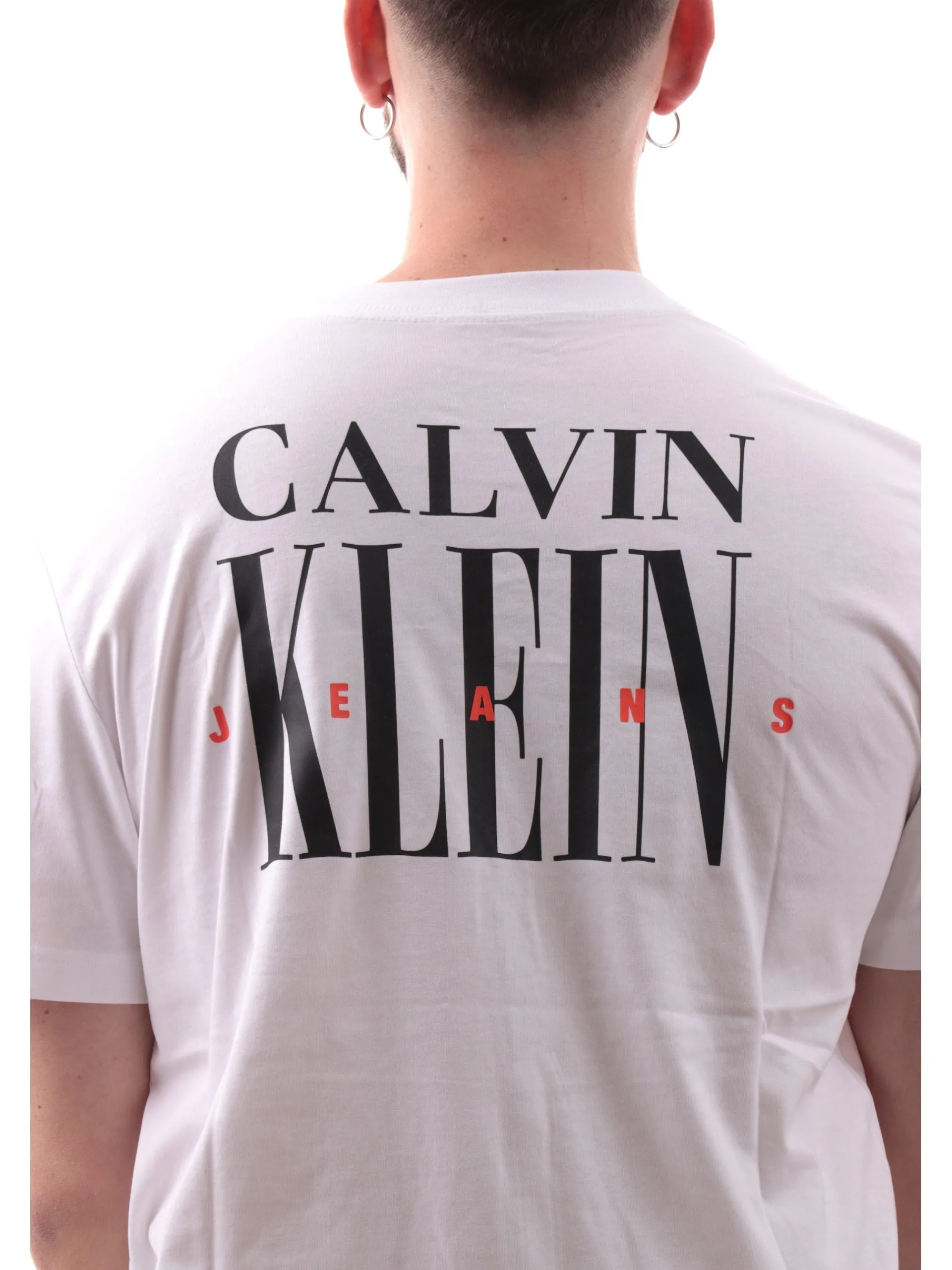 CALVIN KLEIN T-Shirt*Maglia bianca da uomo maxi stampa CK sul lato posteriore J30J327473