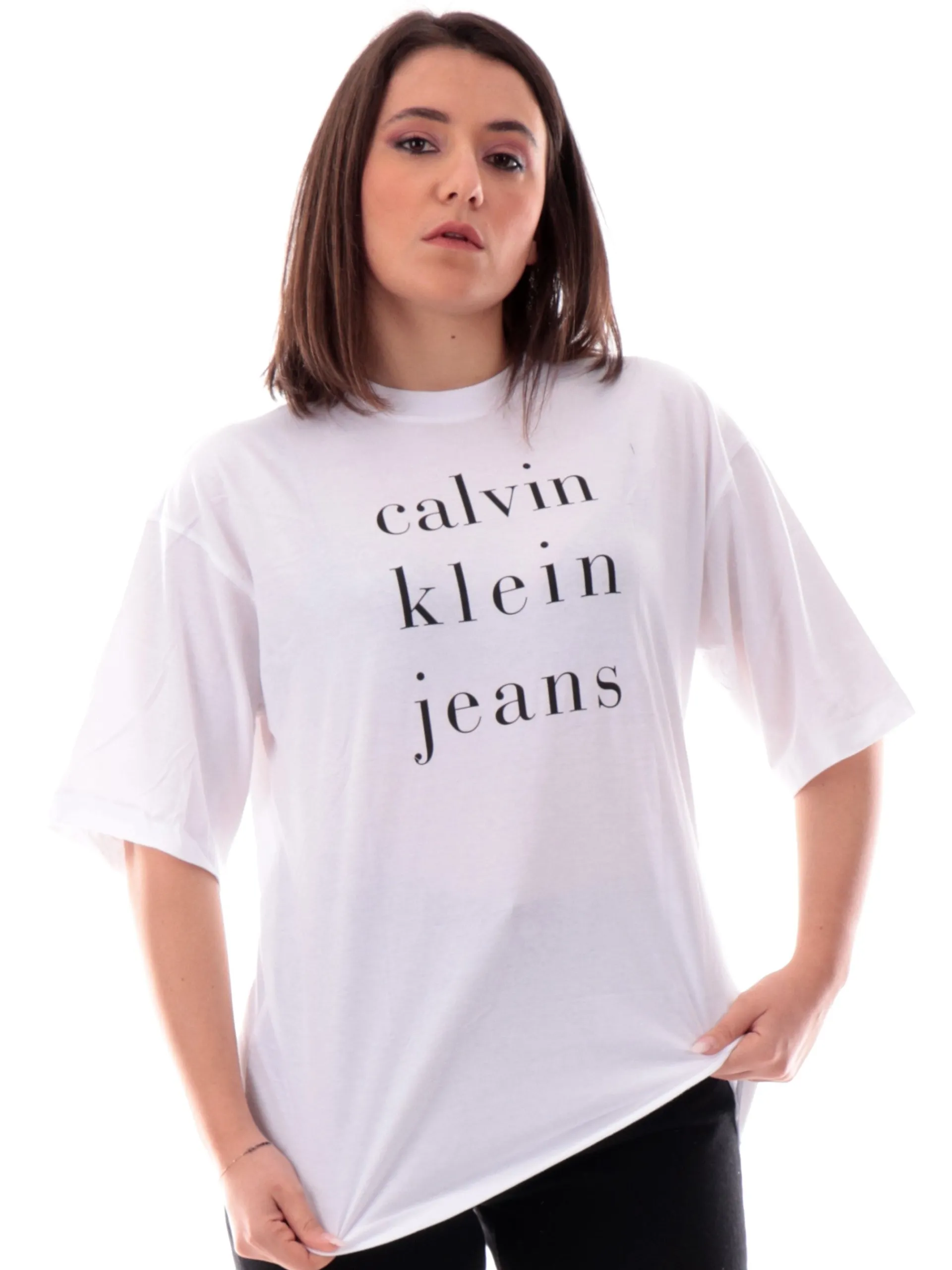CALVIN KLEIN T-Shirt*Maglia bianca girocollo da donna con stampa CK LV047B827G YAA