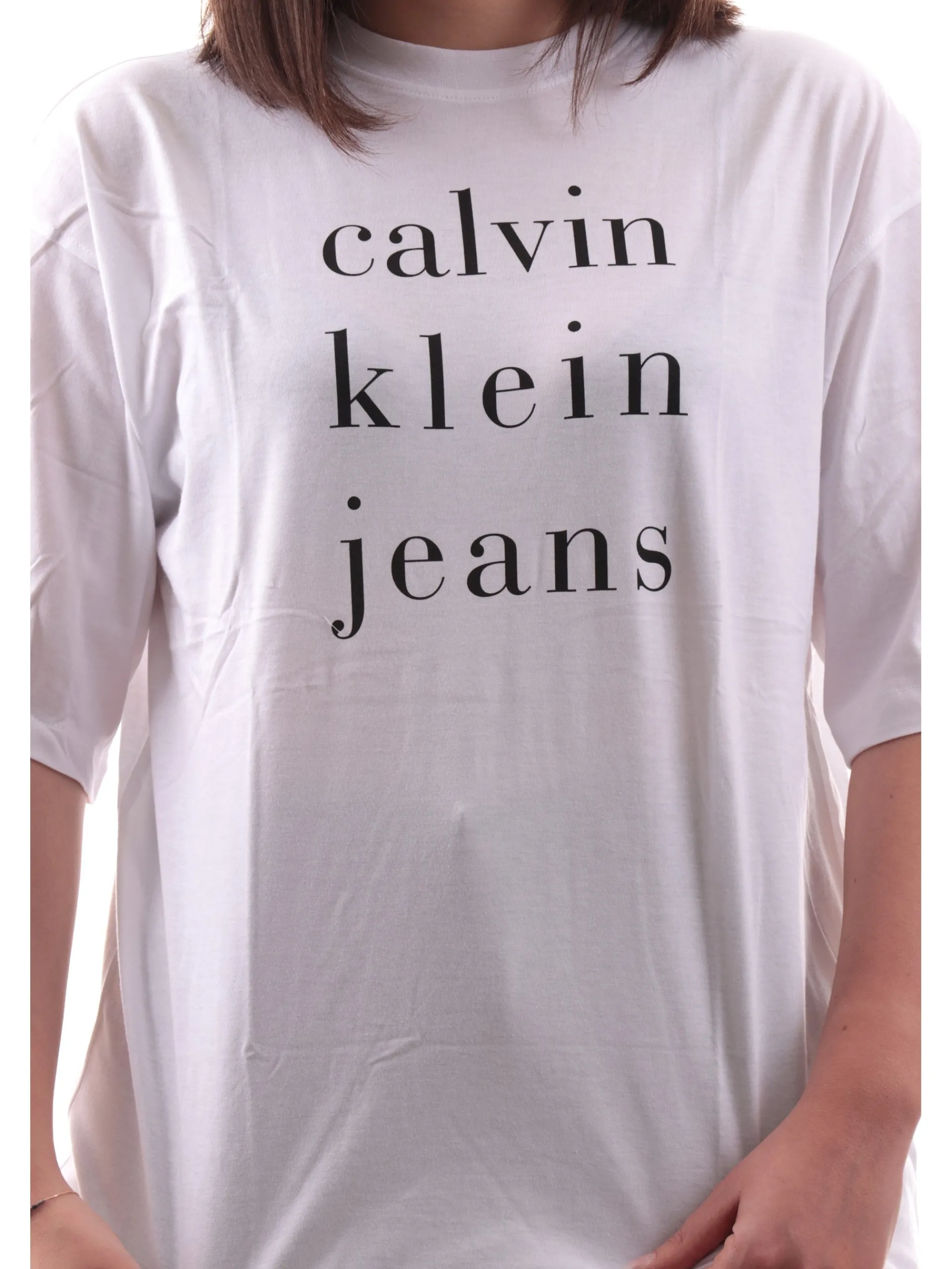 CALVIN KLEIN T-Shirt*Maglia bianca girocollo da donna con stampa CK LV047B827G YAA