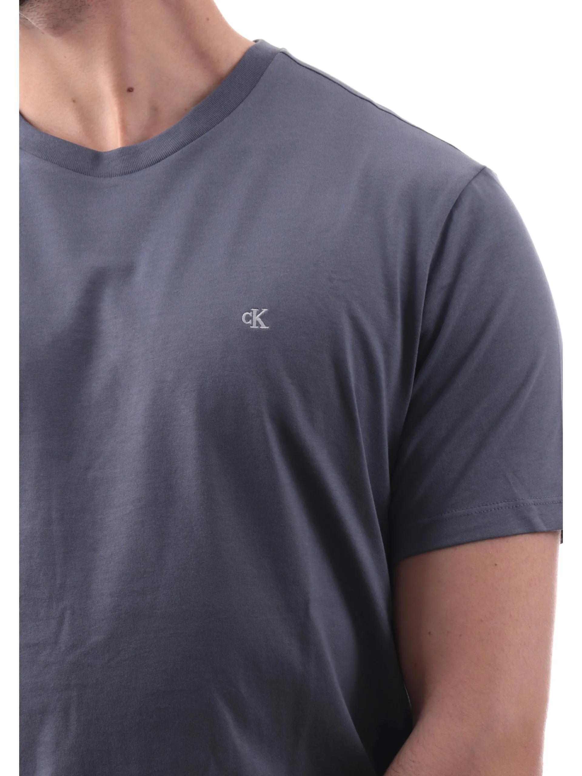 CALVIN KLEIN T-Shirt*Maglia blu girocollo da uomo logo CK ricamato LV040HM265 FCG