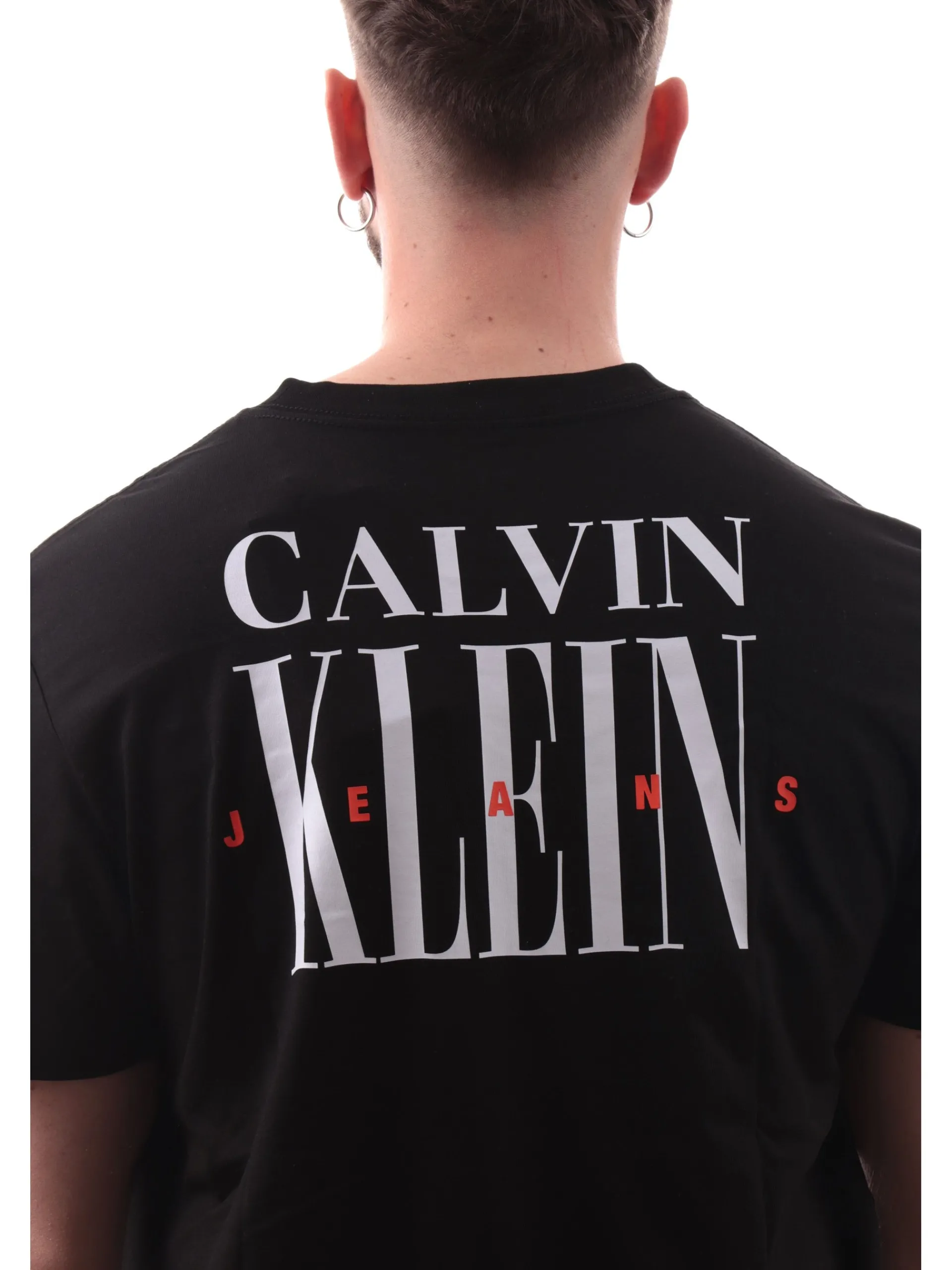 CALVIN KLEIN T-Shirt*Maglia nera da uomo maxi stampa CK sul lato posteriore J30J327473