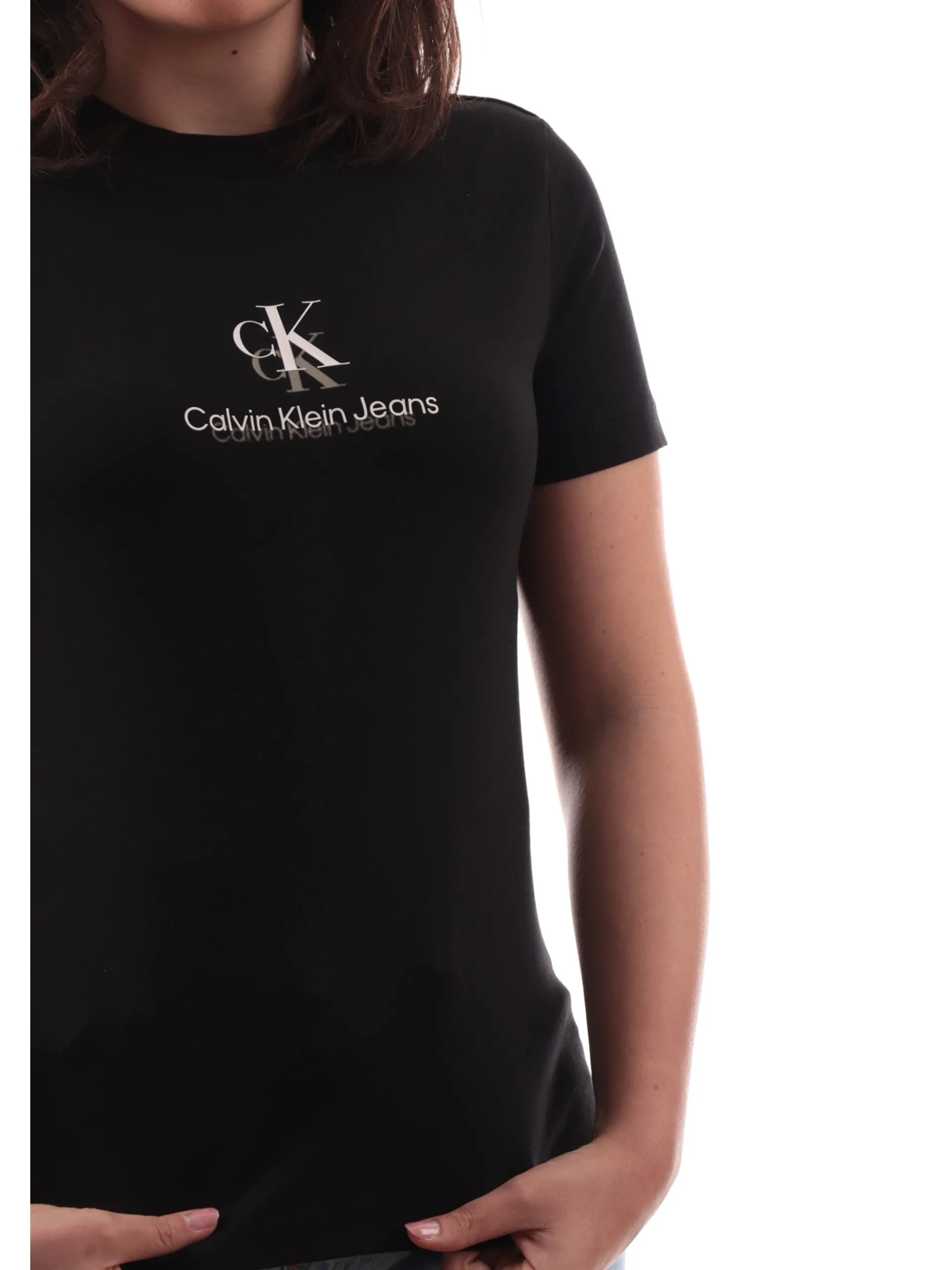 CALVIN KLEIN T-Shirt*Maglia nera girocollo da donna Shadow Graphic Regular J20J225545