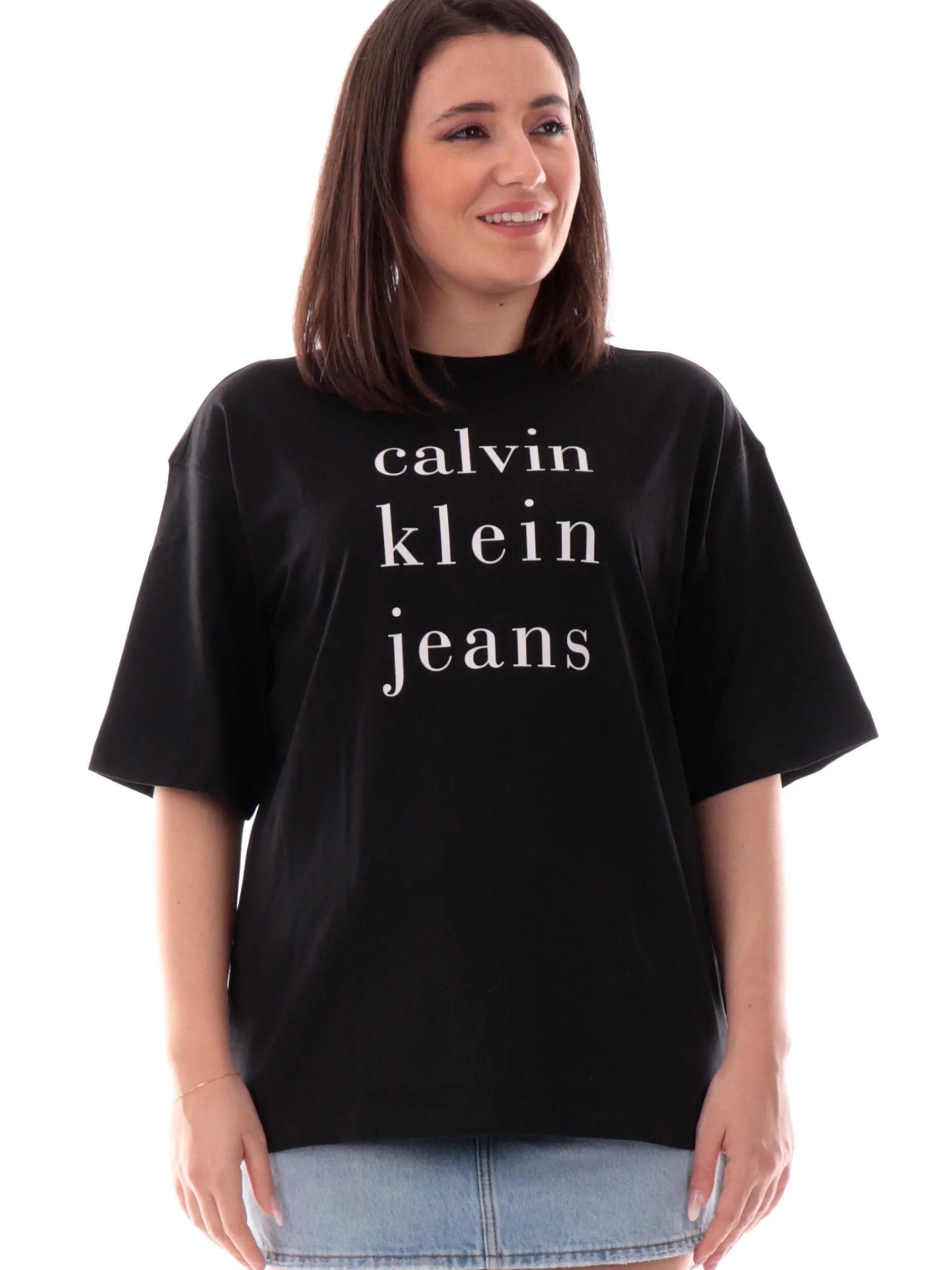 CALVIN KLEIN T-Shirt*Maglia nera girocollo da donna con stampa CK LV047B827G UB1